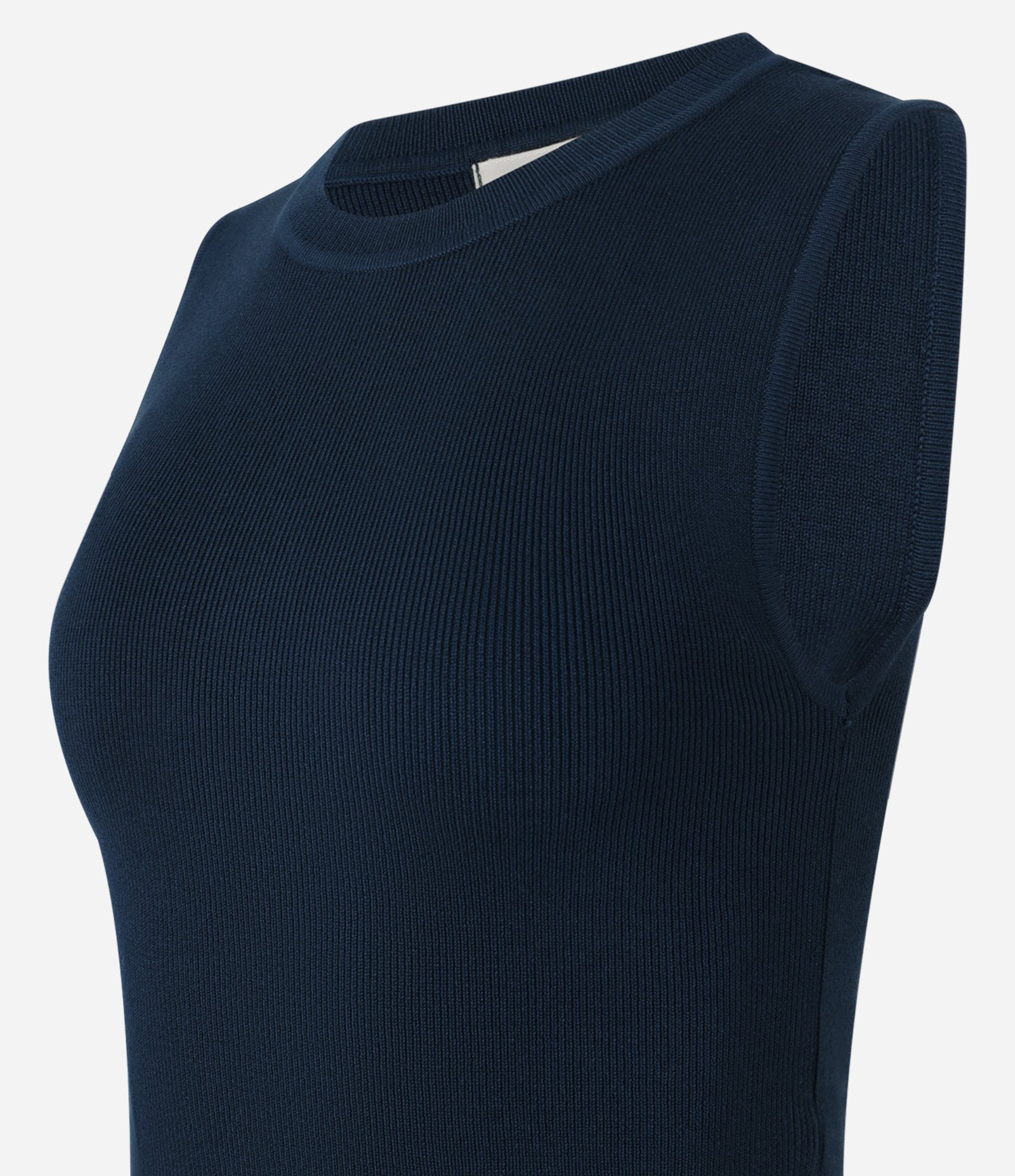 Blusa Sem Manga em Tricô Canelado com Gola Redonda Azul Marinho 2