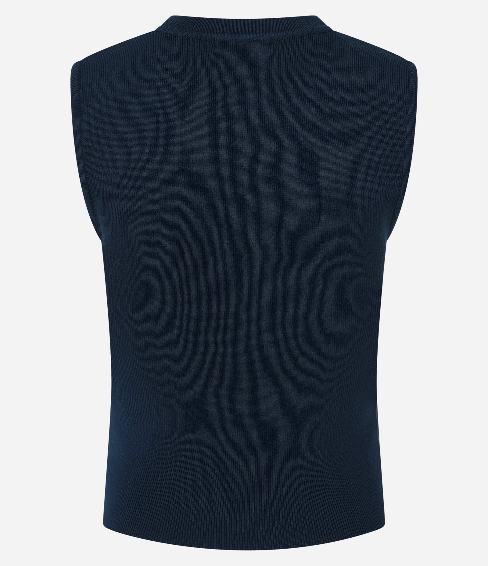 Blusa Sem Manga em Tricô Canelado com Gola Redonda Azul Marinho 3