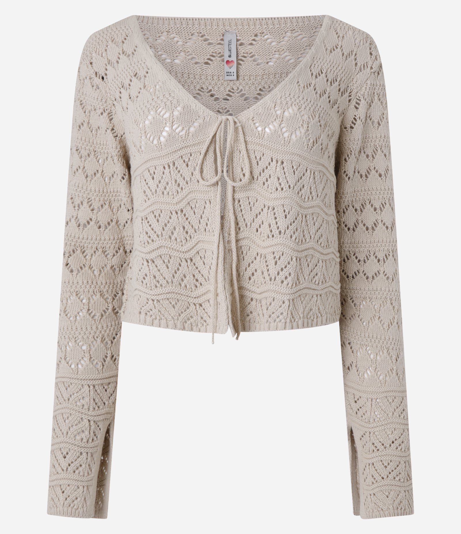 Casaco Curto em Tricô com Mix de Pontos e Amarração Frontal 5