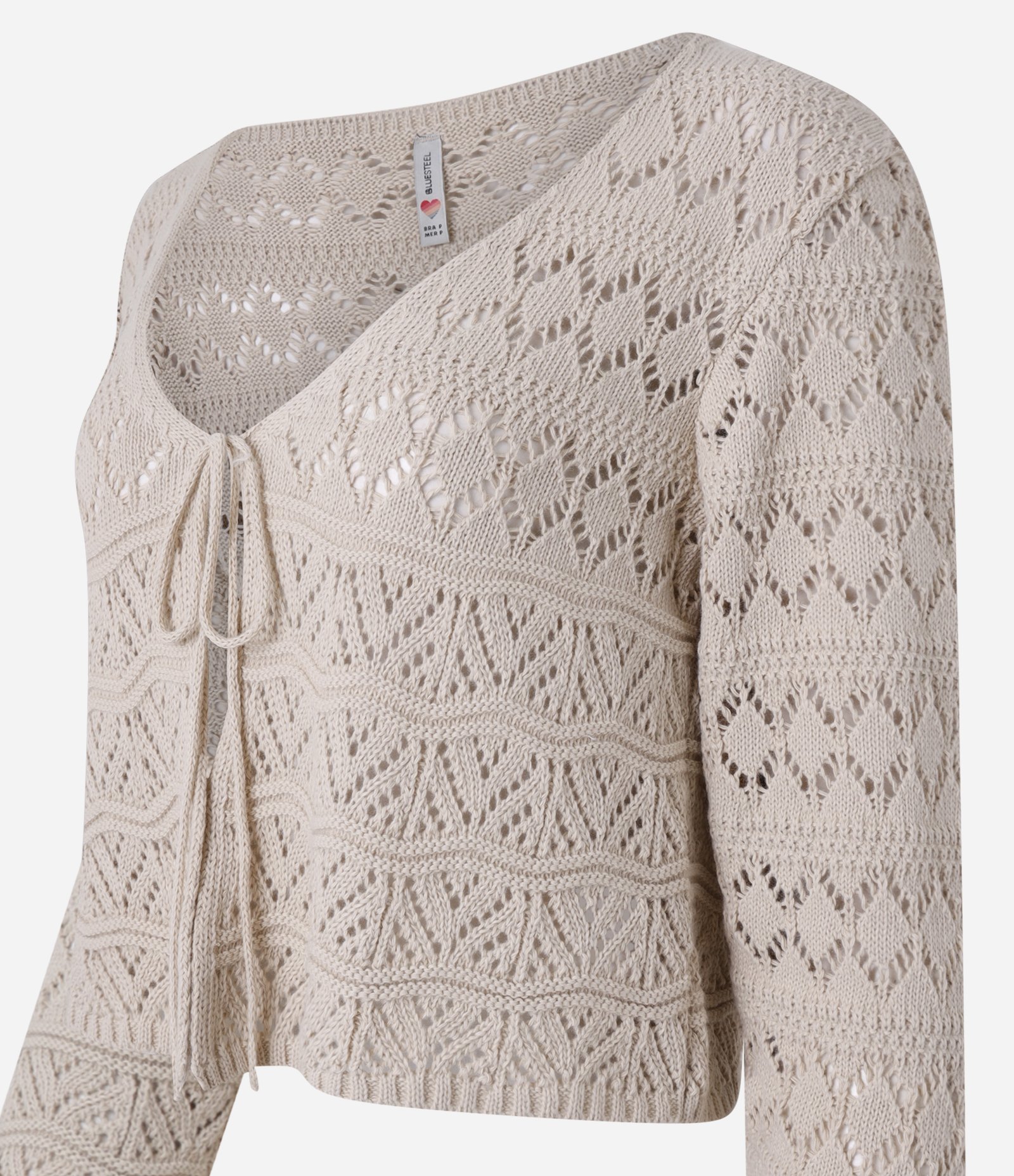 Casaco Curto em Tricô com Mix de Pontos e Amarração Frontal 6