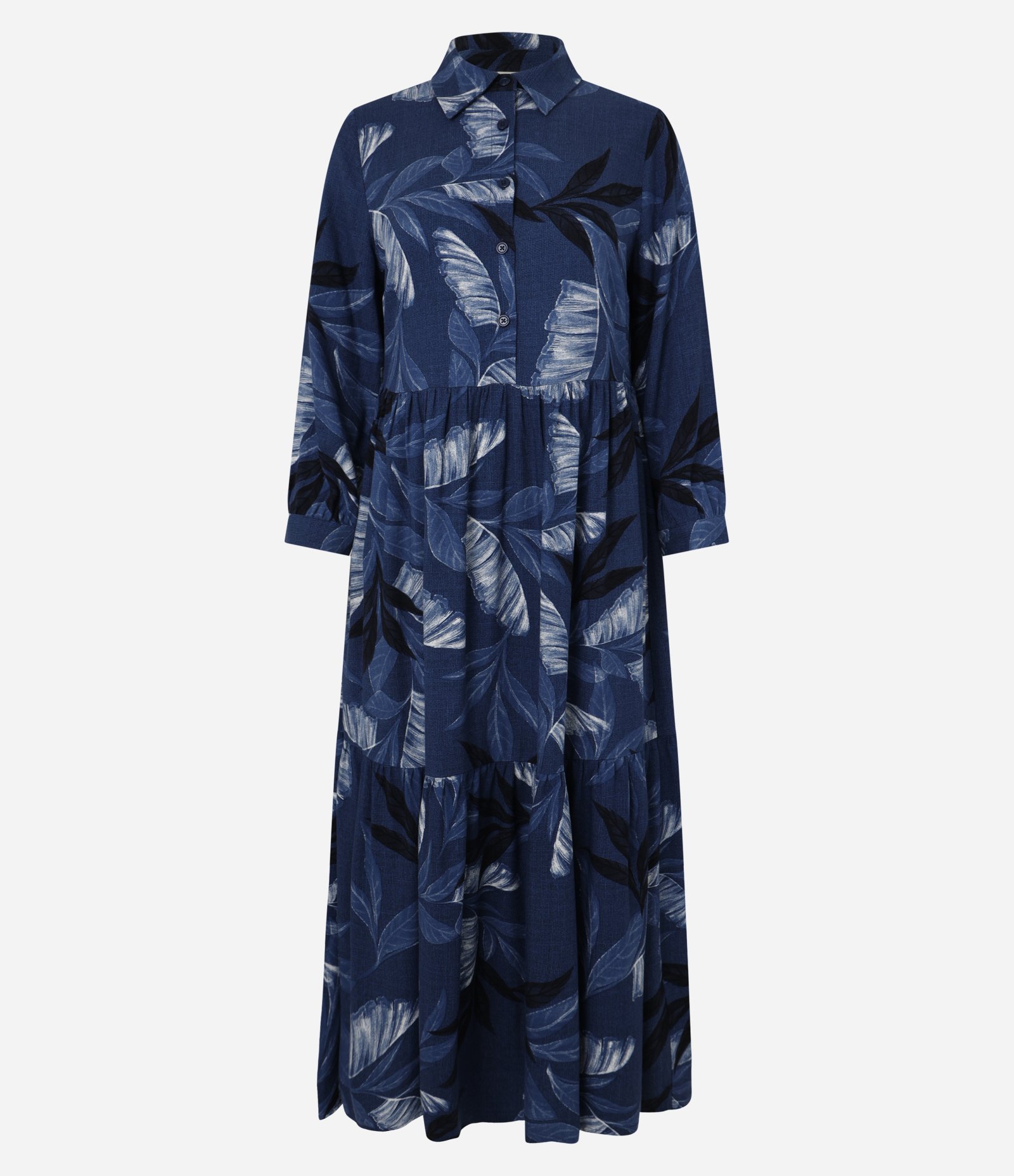 Vestido Chemise Midi com Estampa de Folhagem Azul 6