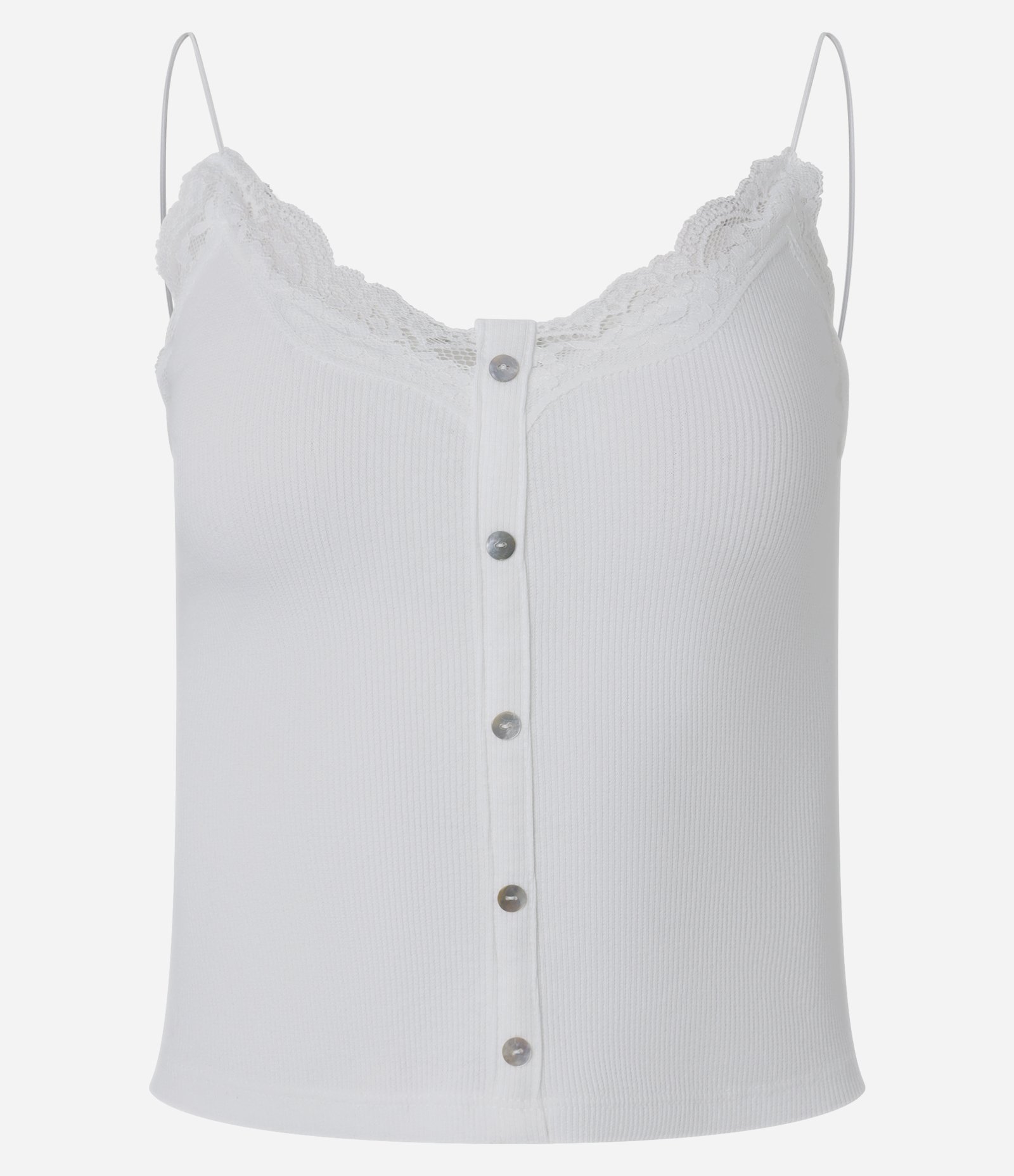 Blusa com Alcinha em Ribana com Detalhamento em Renda e Botões Branco 1