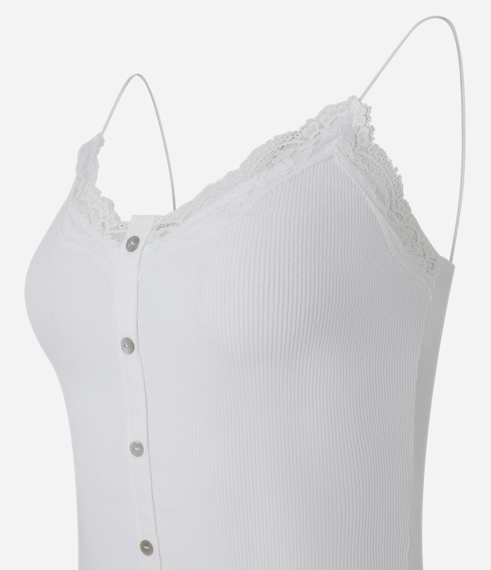 Blusa com Alcinha em Ribana com Detalhamento em Renda e Botões Branco 2