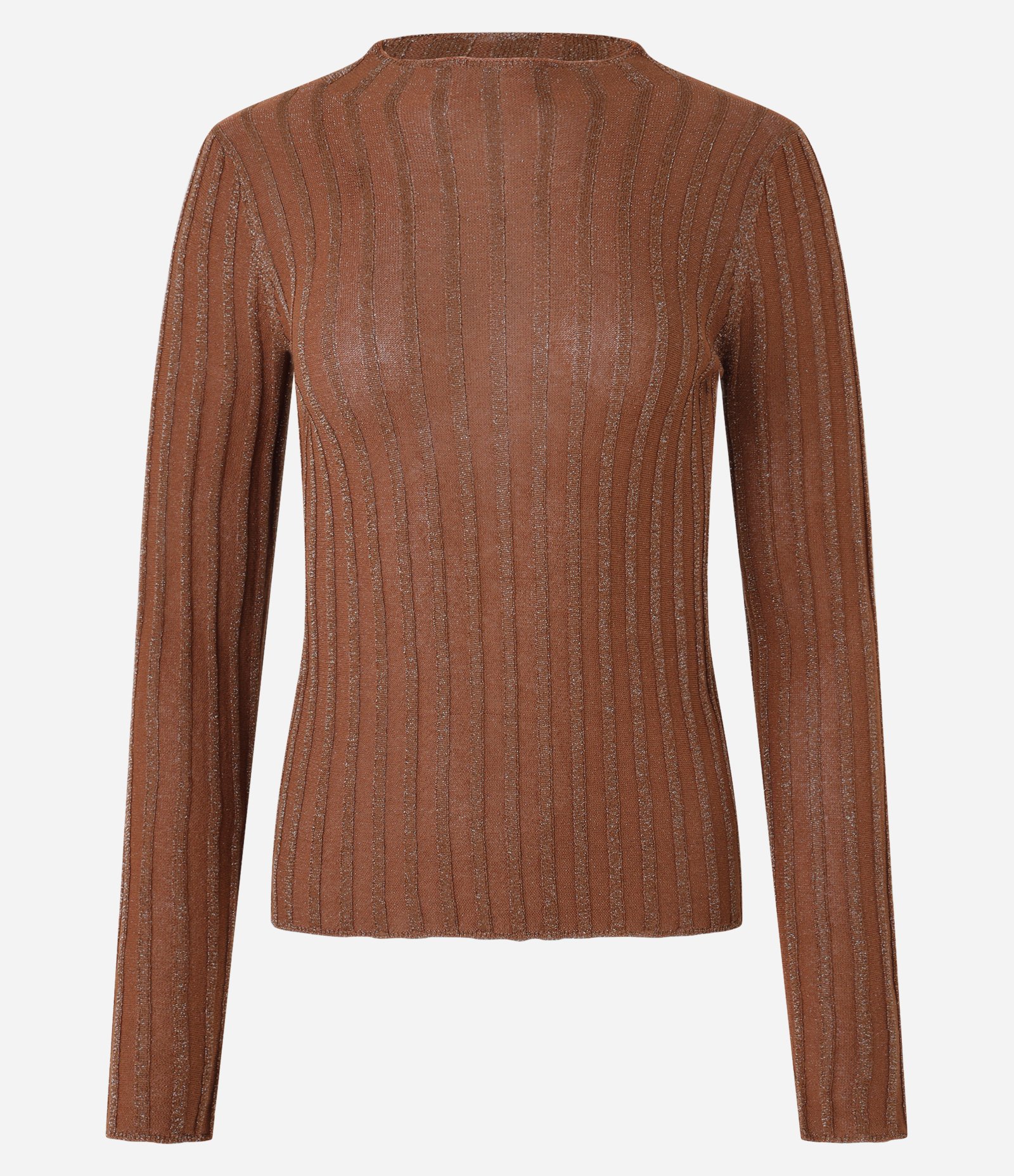 Suéter em Tricô com Listras Texturizadas e Fio Metalizado Marrom Terroso 5