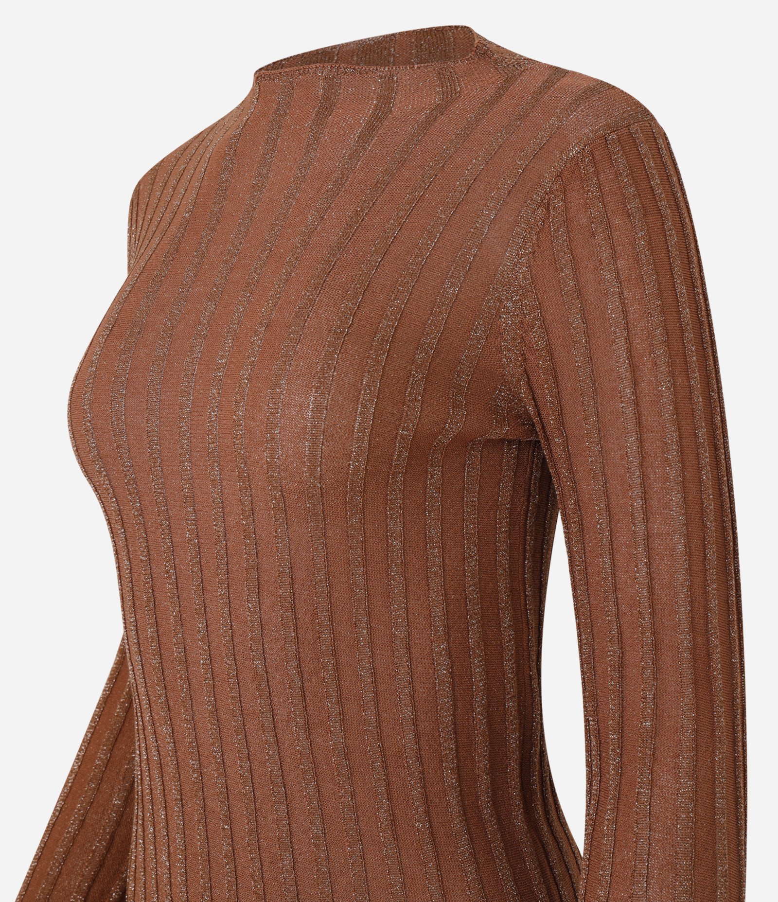 Suéter em Tricô com Listras Texturizadas e Fio Metalizado Marrom Terroso 6