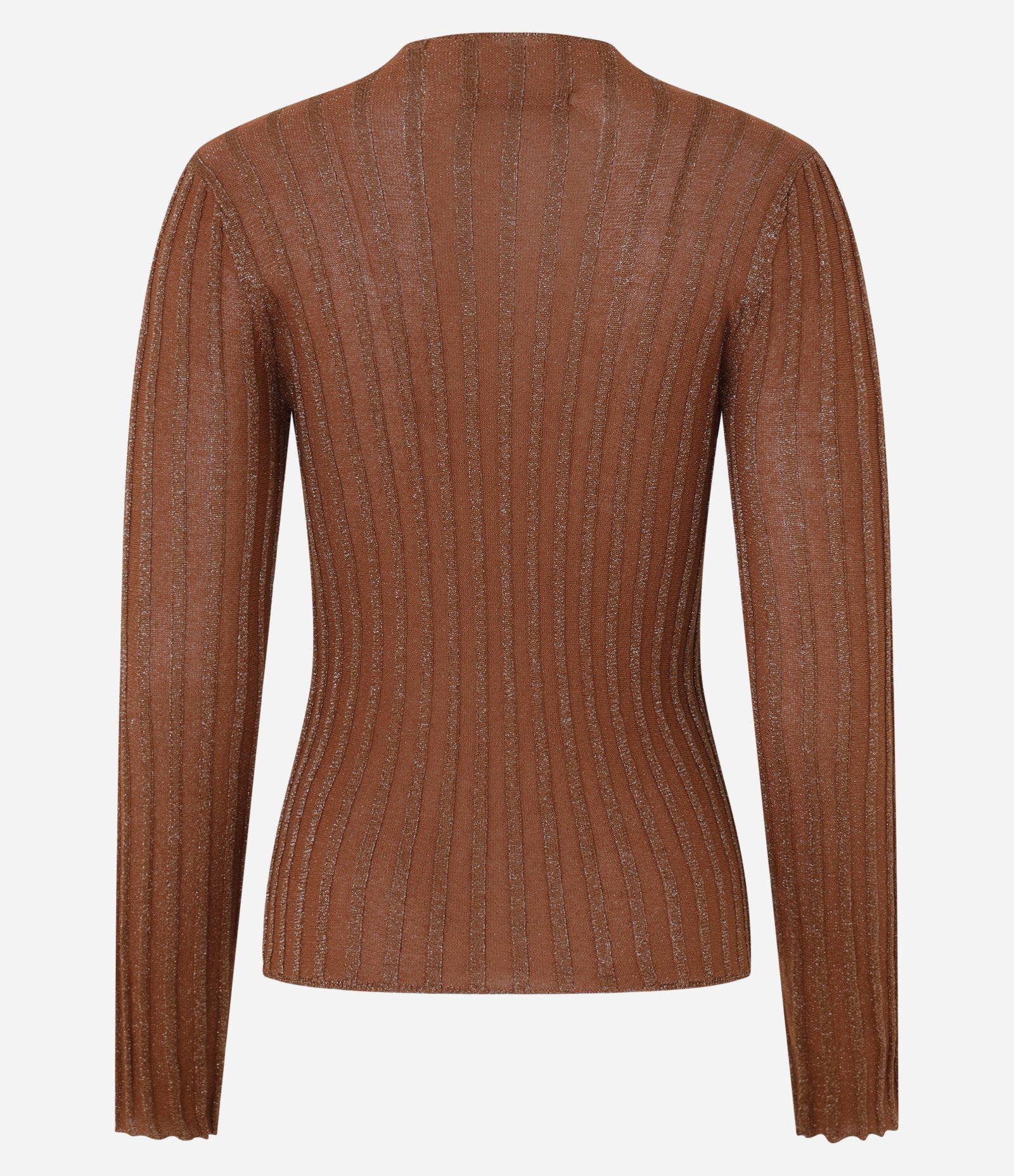 Suéter em Tricô com Listras Texturizadas e Fio Metalizado Marrom Terroso 7