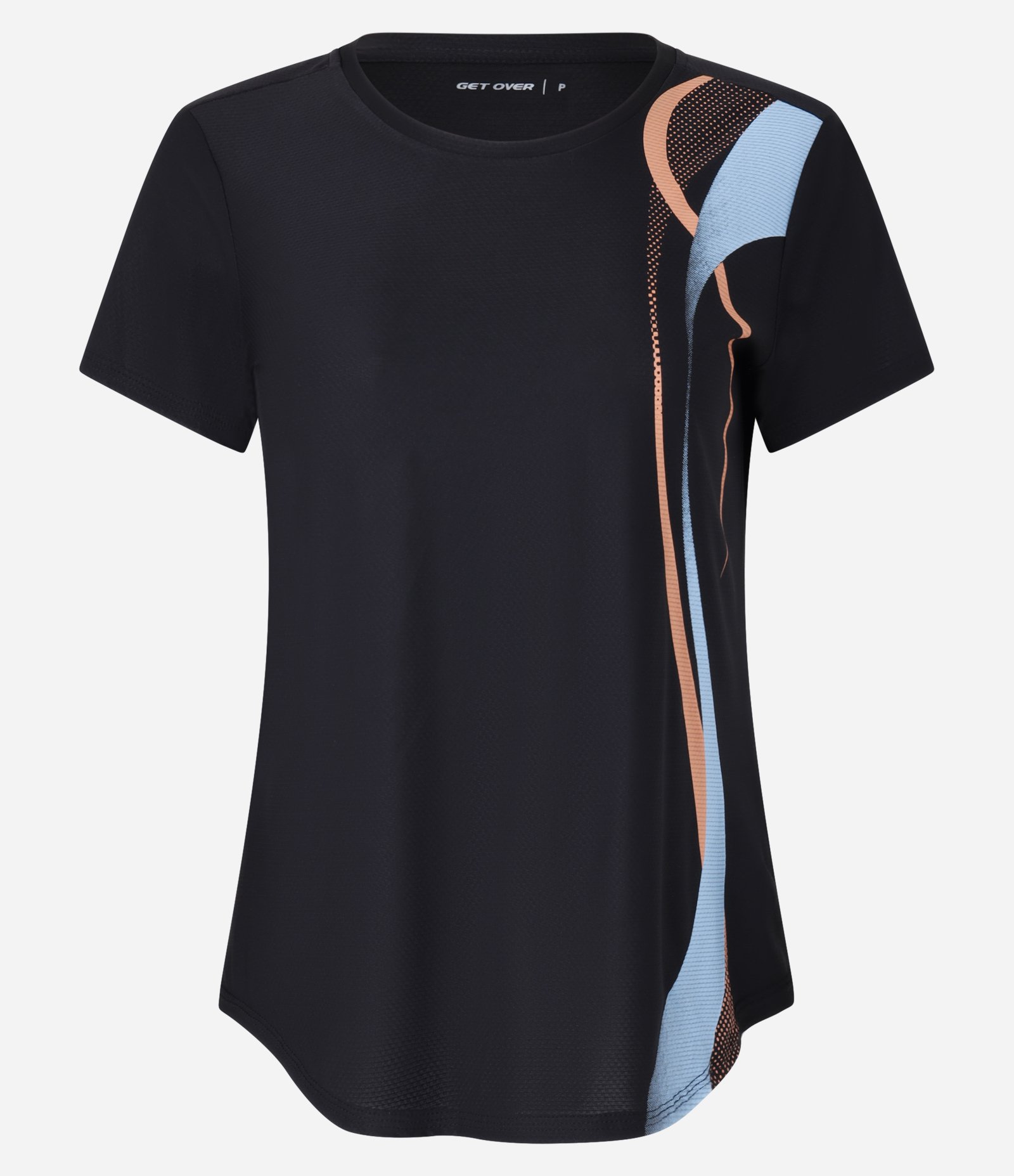 Camiseta Esportiva Alongada com Estampa de Ondas Preto 4