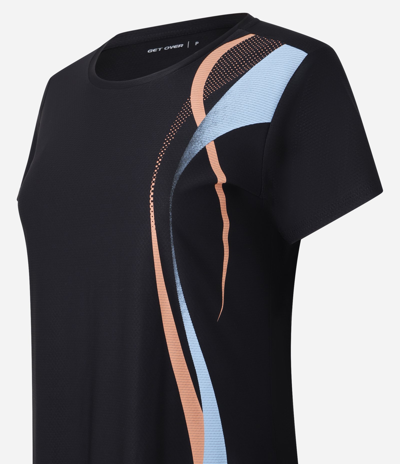 Camiseta Esportiva Alongada com Estampa de Ondas Preto 5