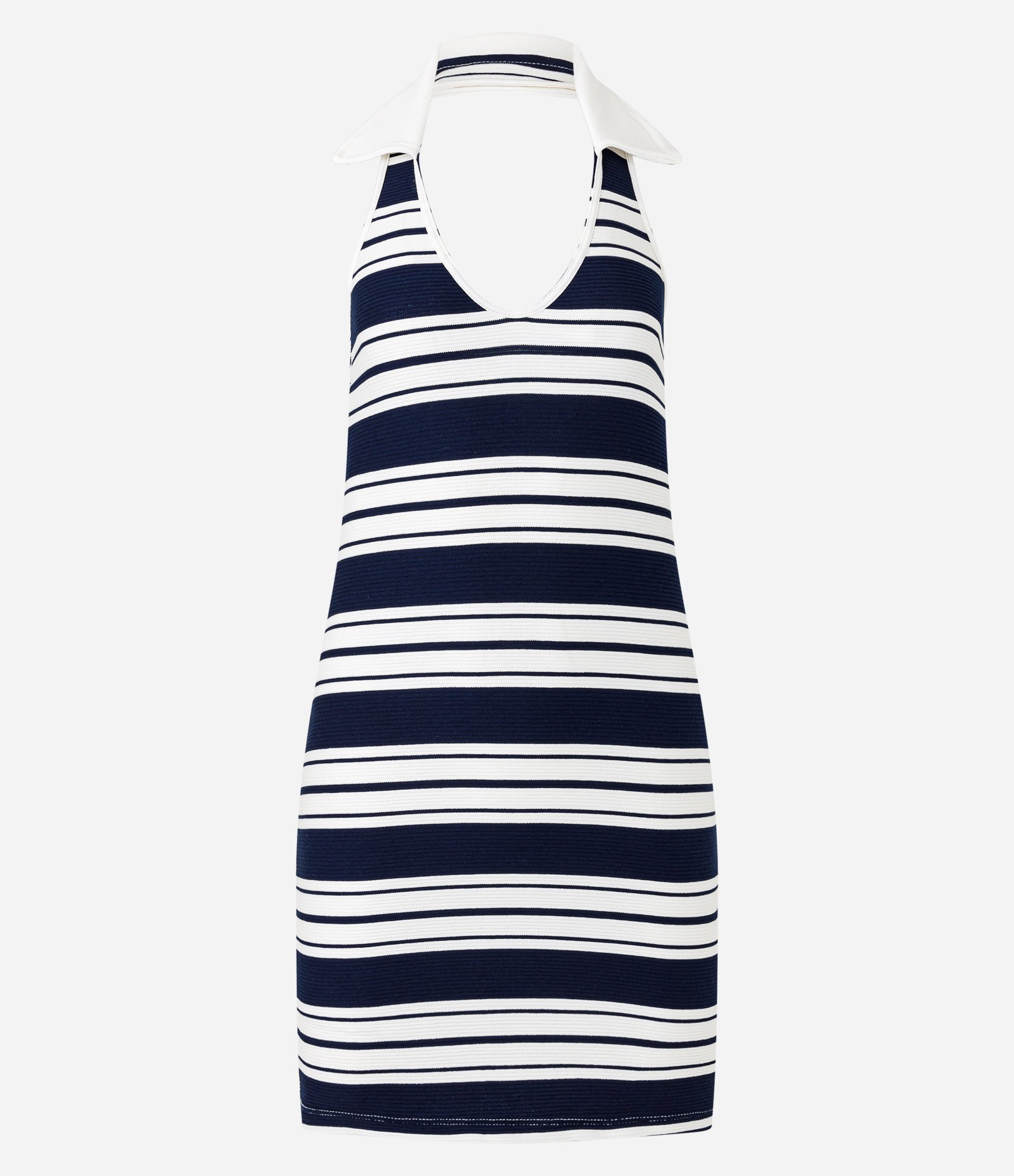 Vestido Curto Frente Única com Decote V e Listras Branco/Azul 5