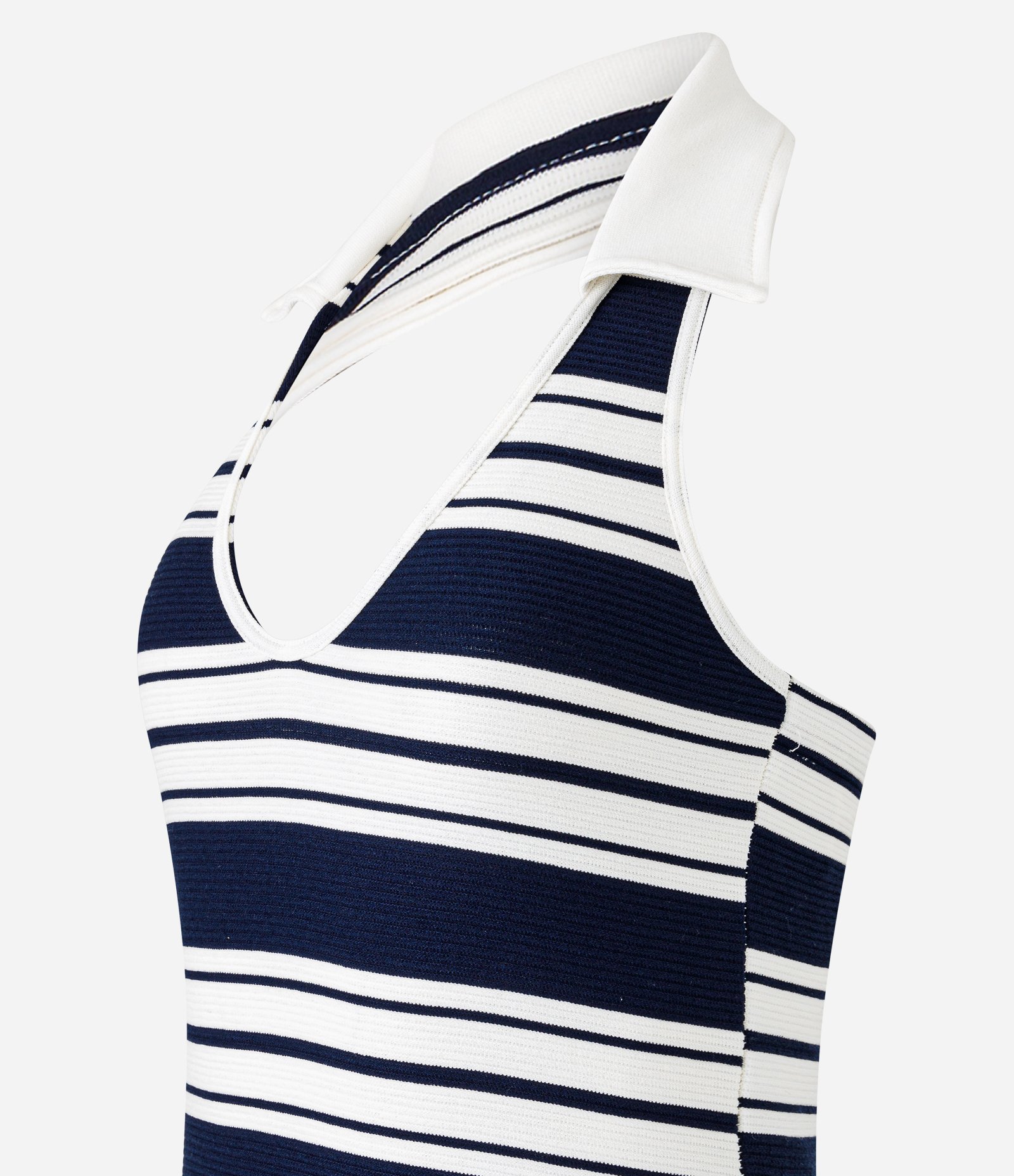 Vestido Curto Frente Única com Decote V e Listras Branco/Azul 6