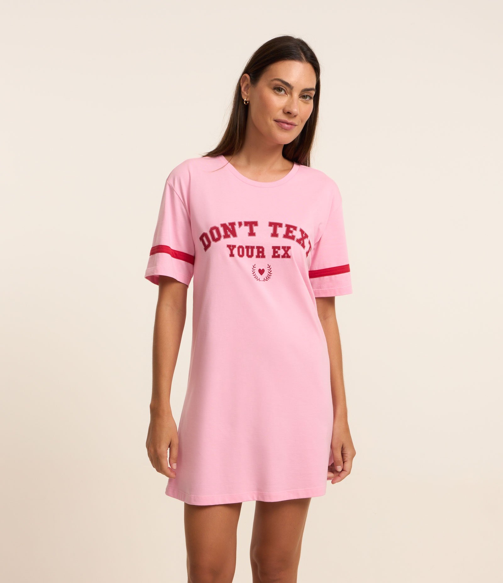 Camisola Em Meia Malha Com Estampa Lettering Don't Text Your Ex Rosa 1