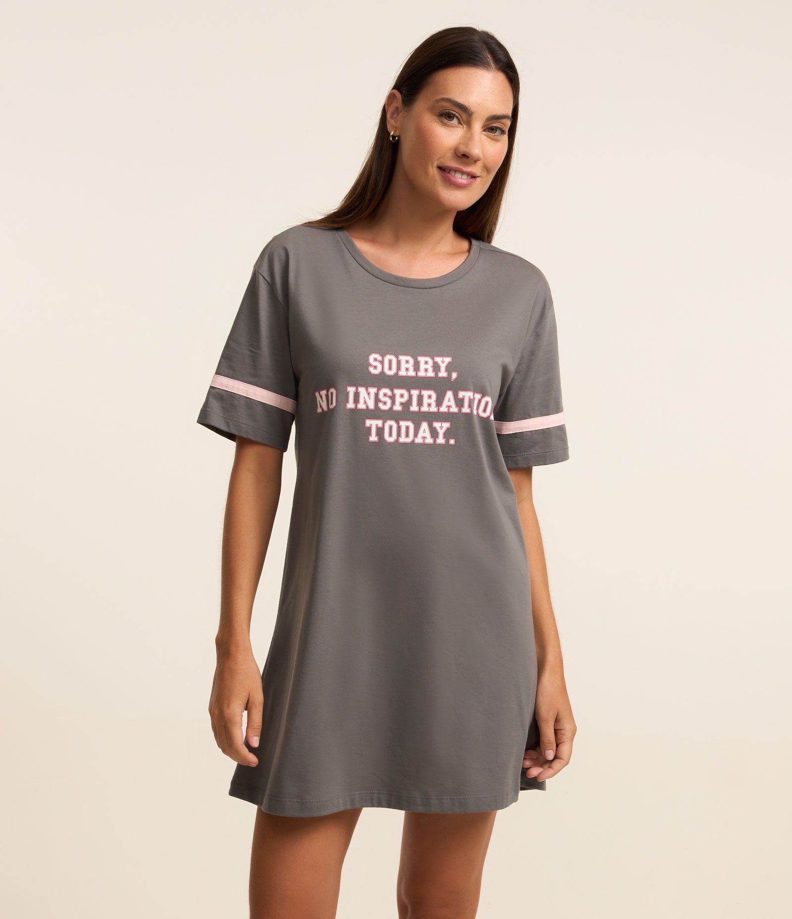 Camisola em Algodão com Estampa Lettering Sorry No Inspiration Today Cinza 1