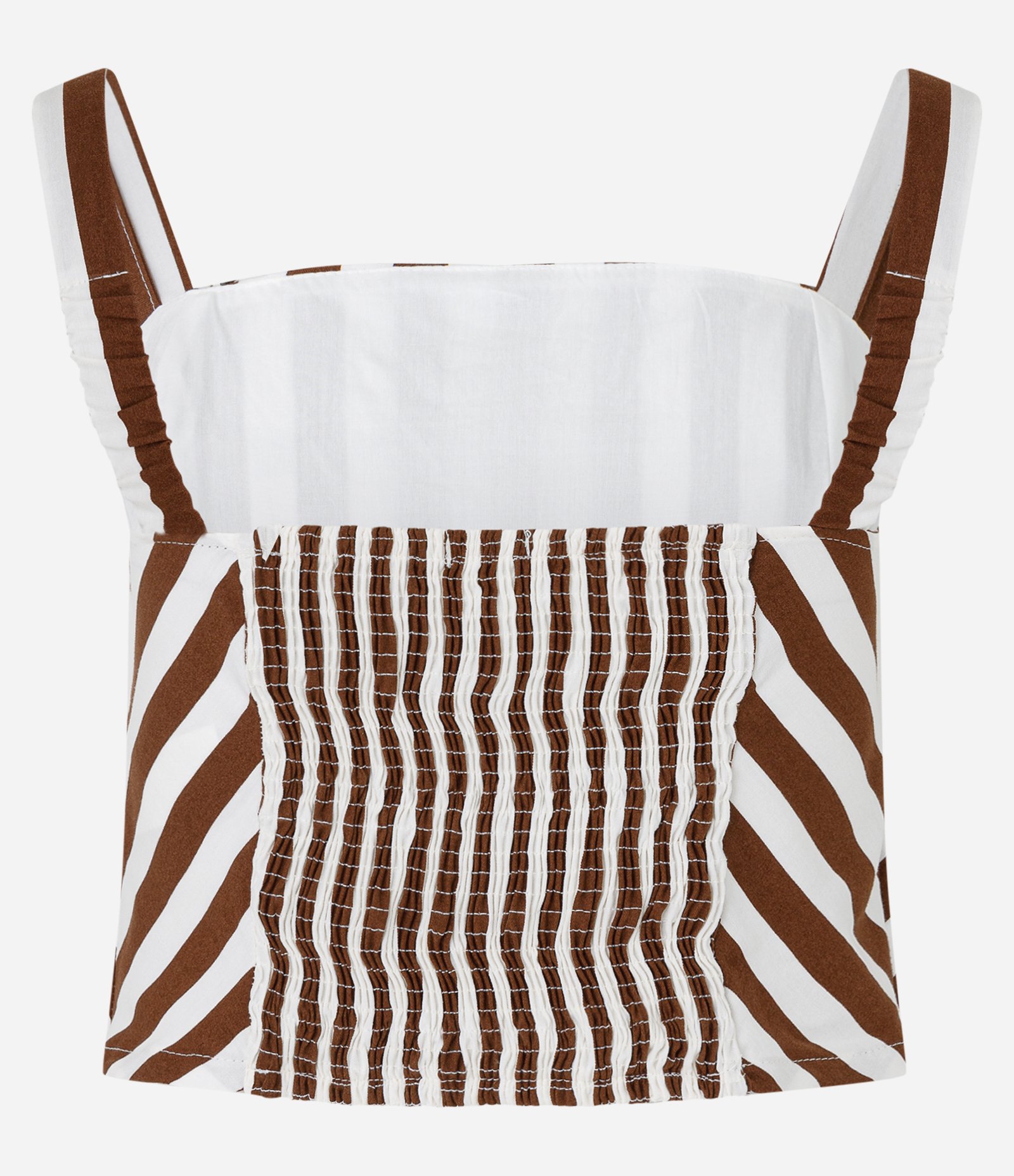 Blusa de Alça em Tricoline Listrado com Lastex Marom/Branco 6