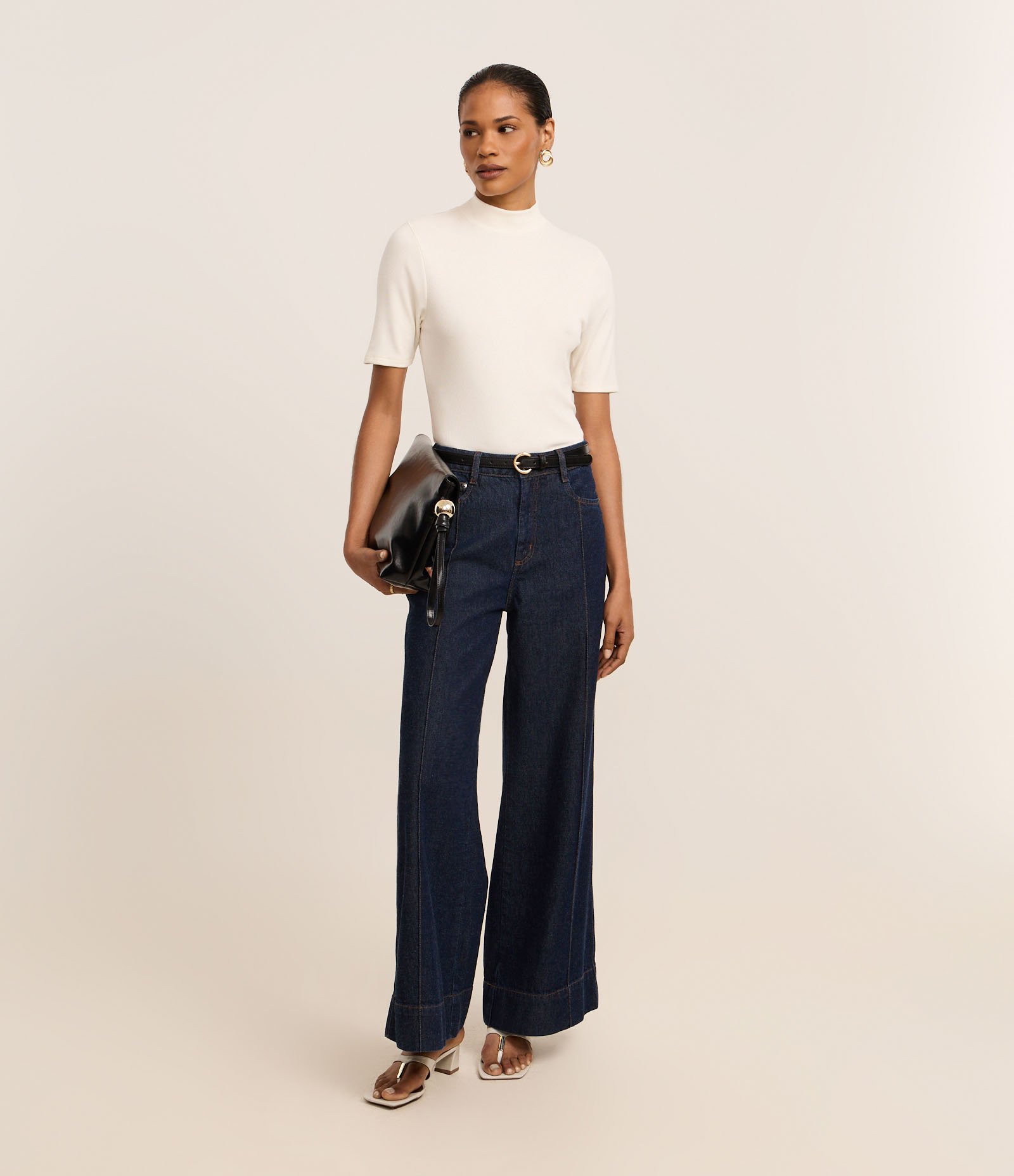 Blusa Regular em Ribana com Gola Alta Branco 2