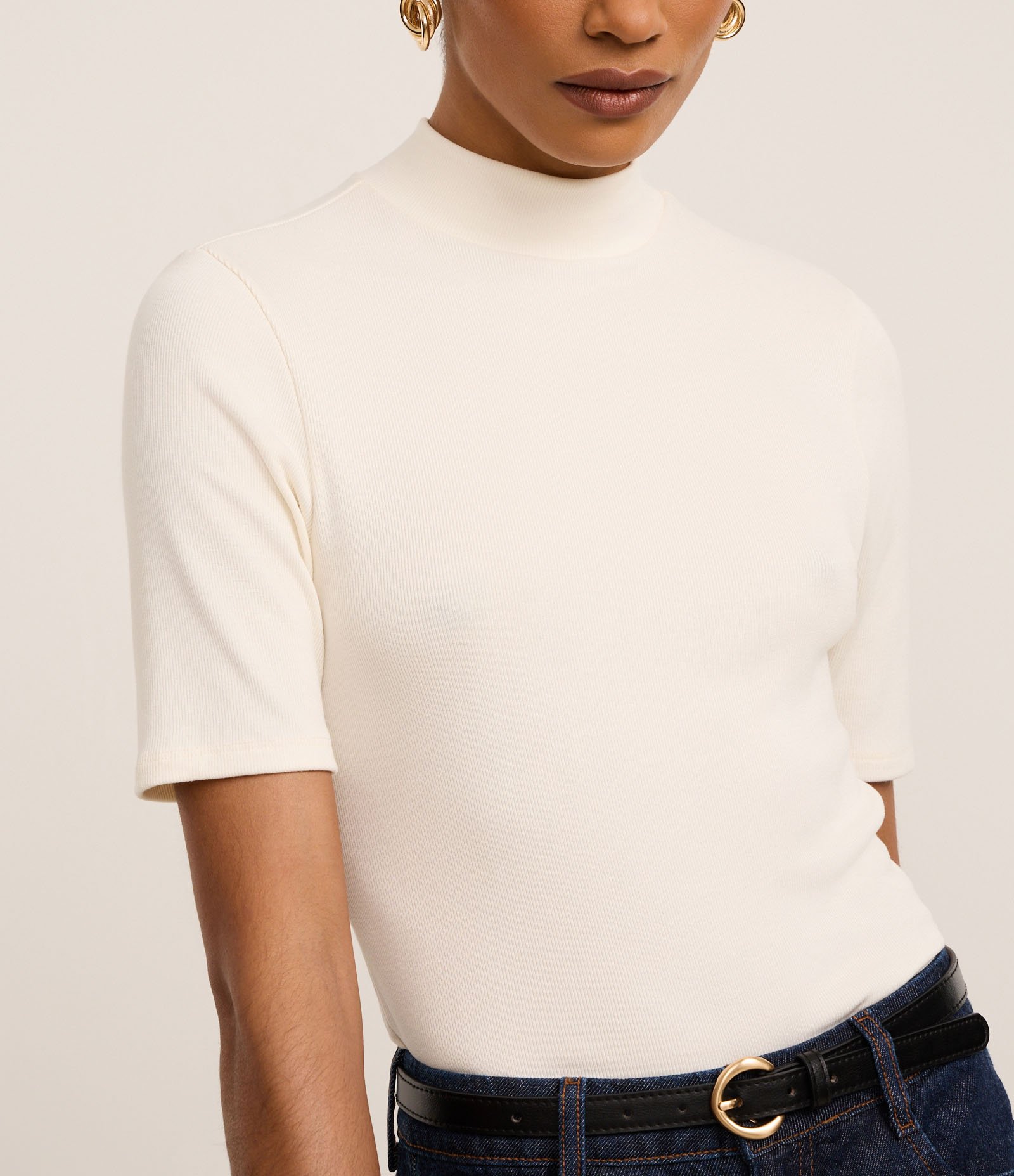 Blusa Regular em Ribana com Gola Alta Branco 4