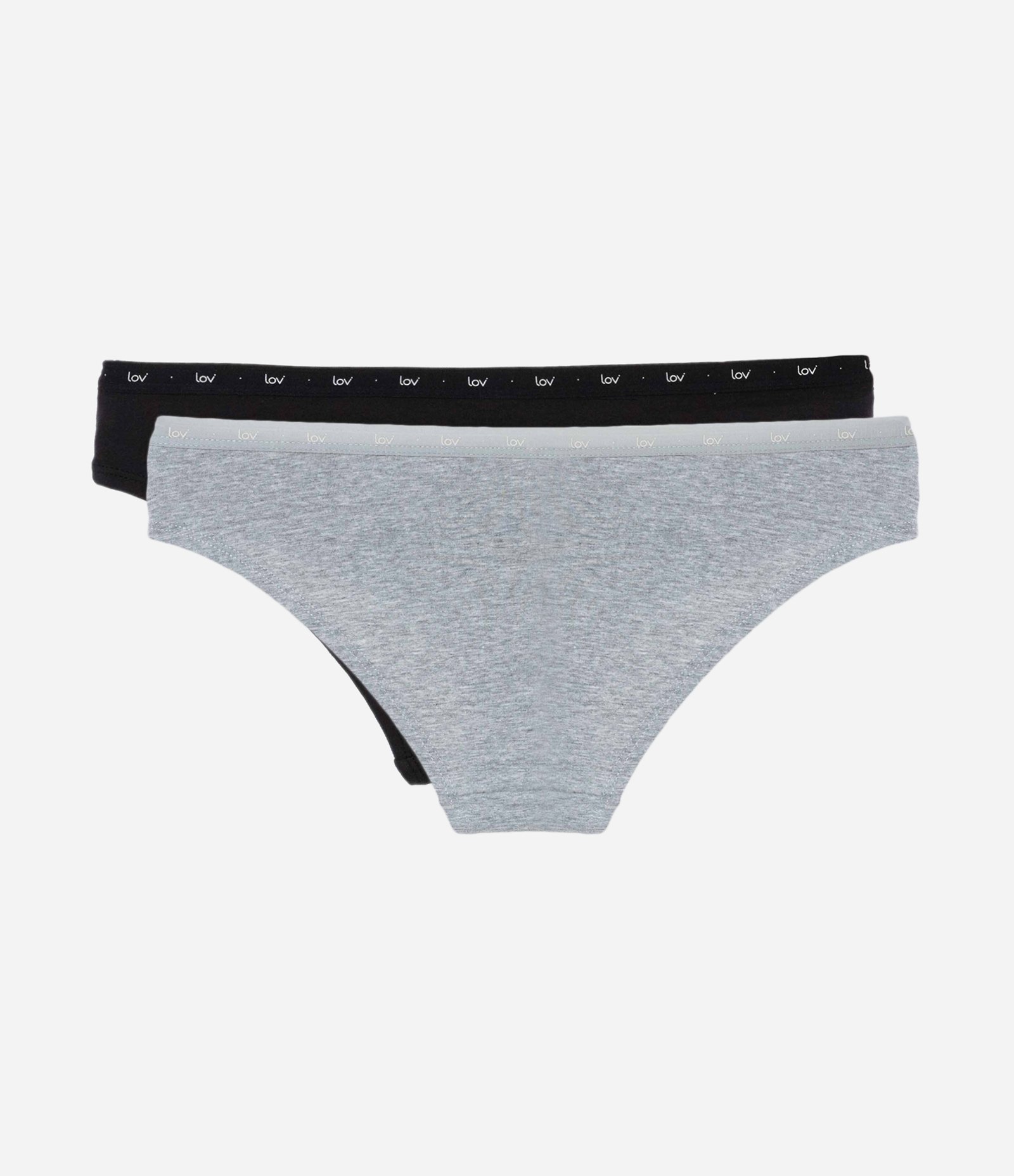 Kit 02 Calcinhas Biquíni em Cotton com Cós Estampado Lov Preto/Cinza Mescla 2