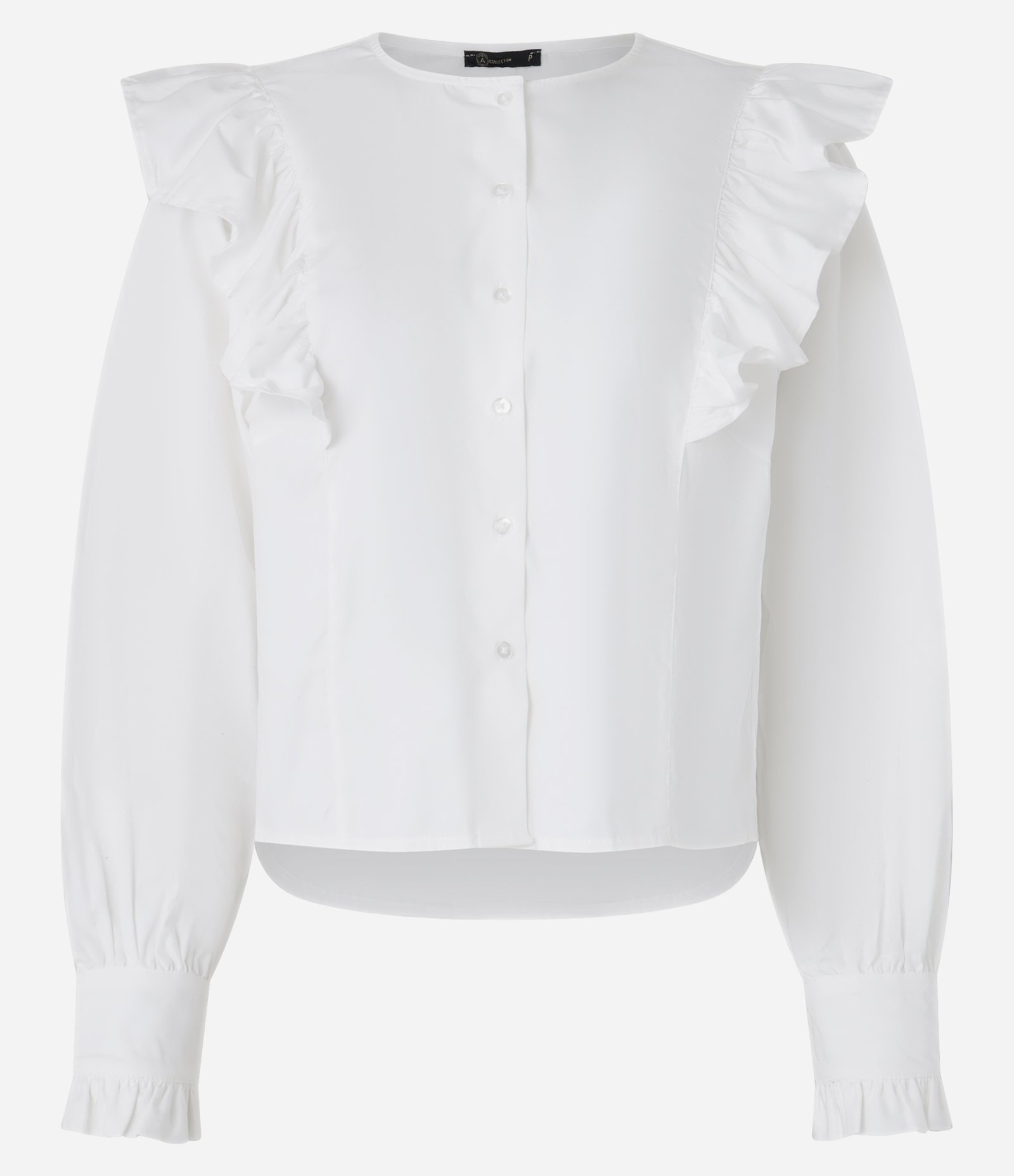 Camisa em Tricoline com Babados e Mangas Bufantes Branco 6