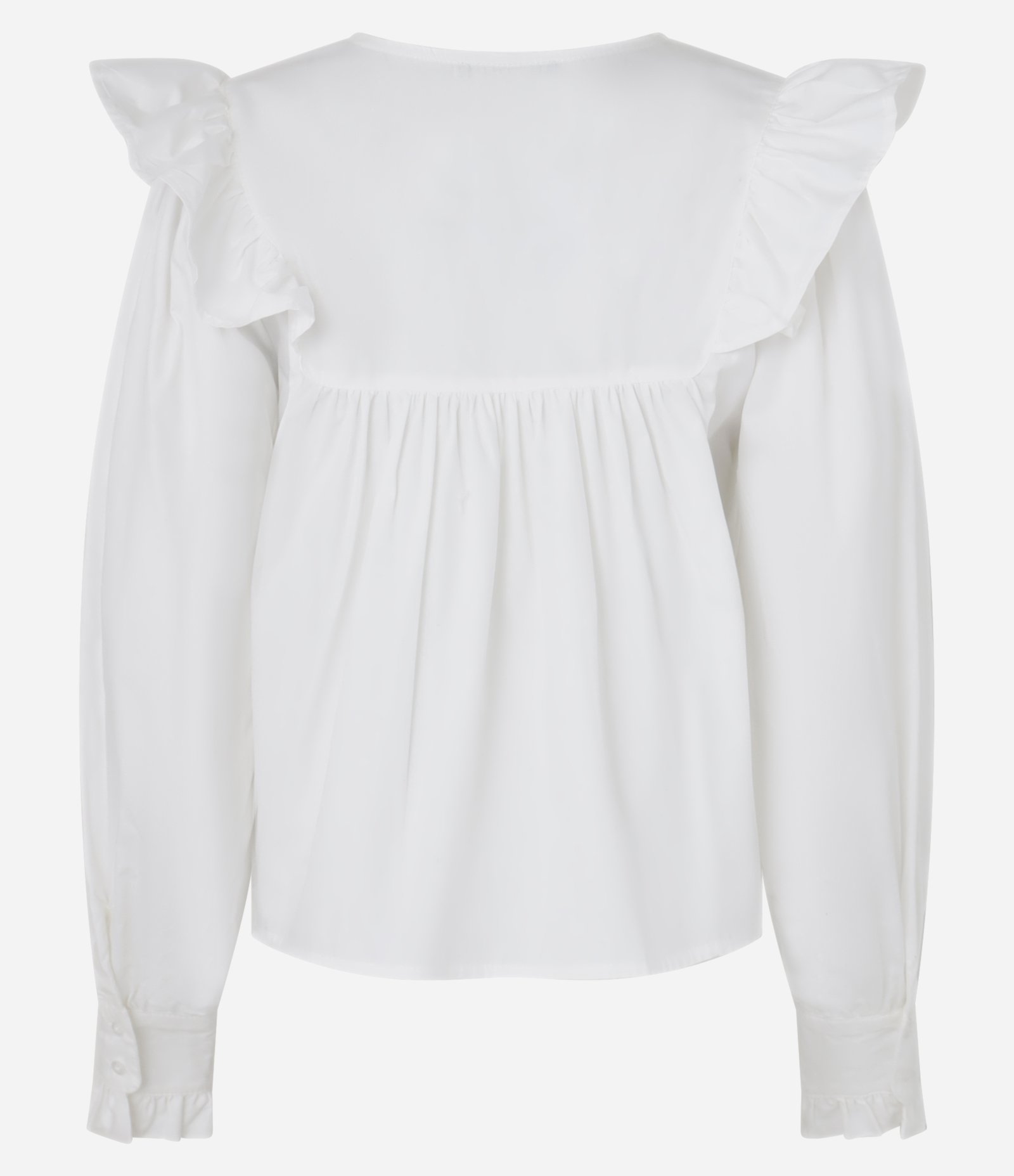 Camisa em Tricoline com Babados e Mangas Bufantes Branco 7