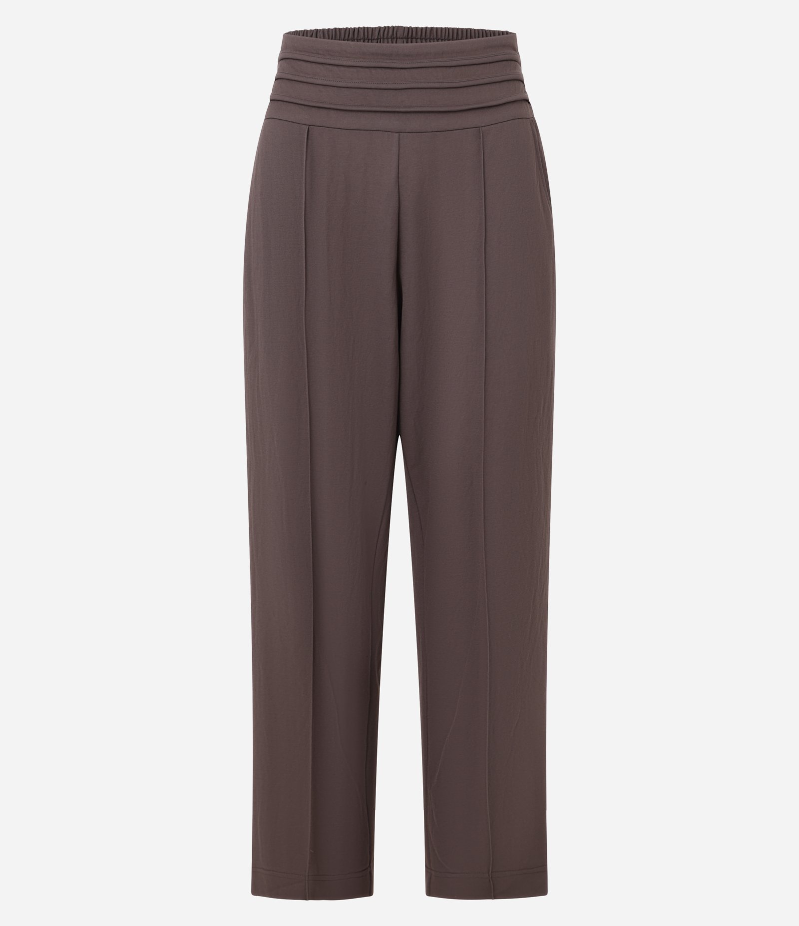 Calça Reta em Piquet com Cós Pespontado e Frisos Marrom 5