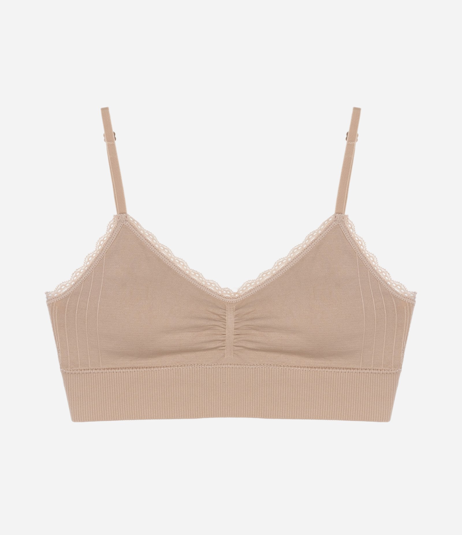 Sutiã Top Alongado em Microfibra Seamless com Bojo Removível Bege 1