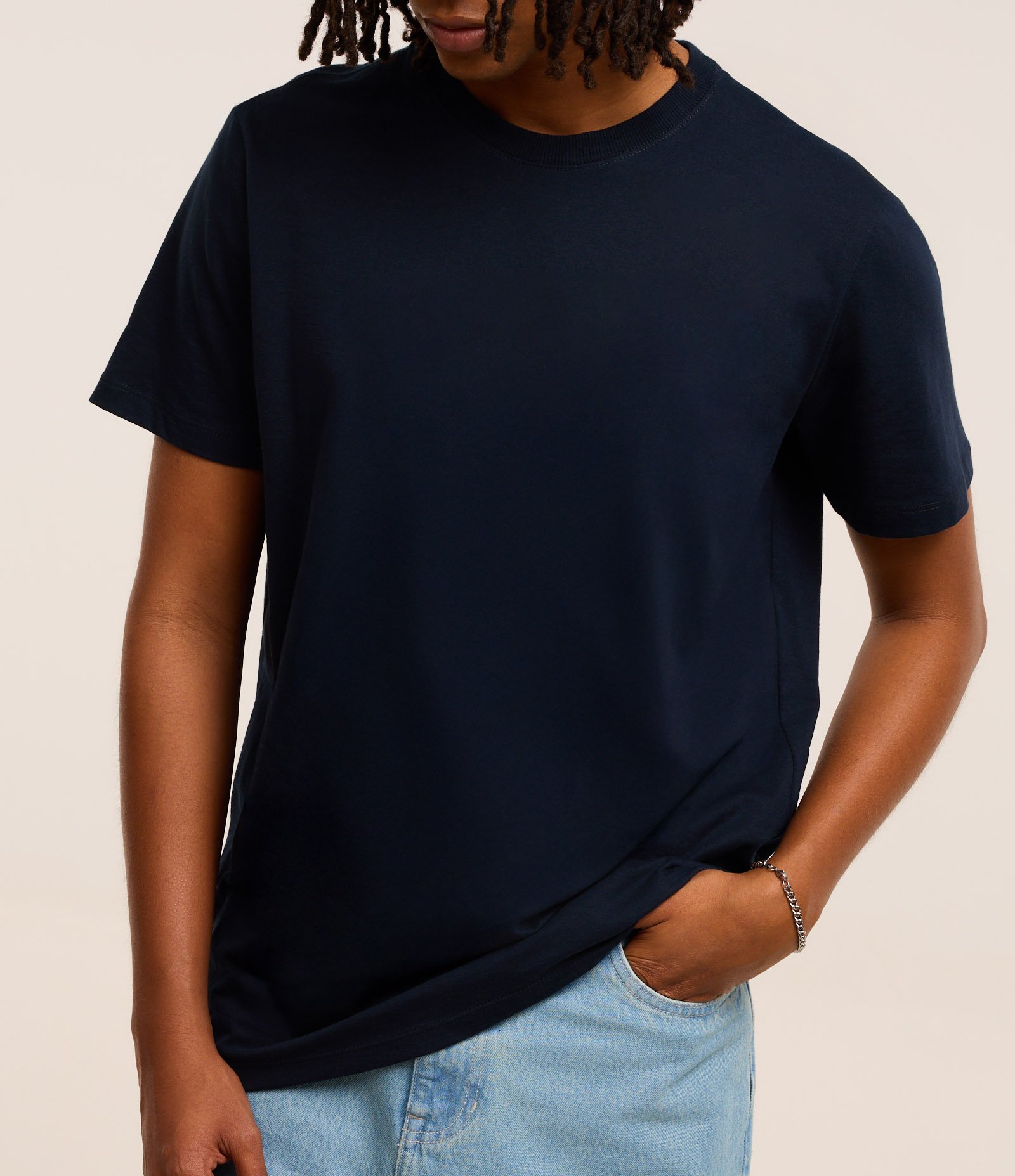 Camiseta Regular Básica em Algodão Azul Marinho 3