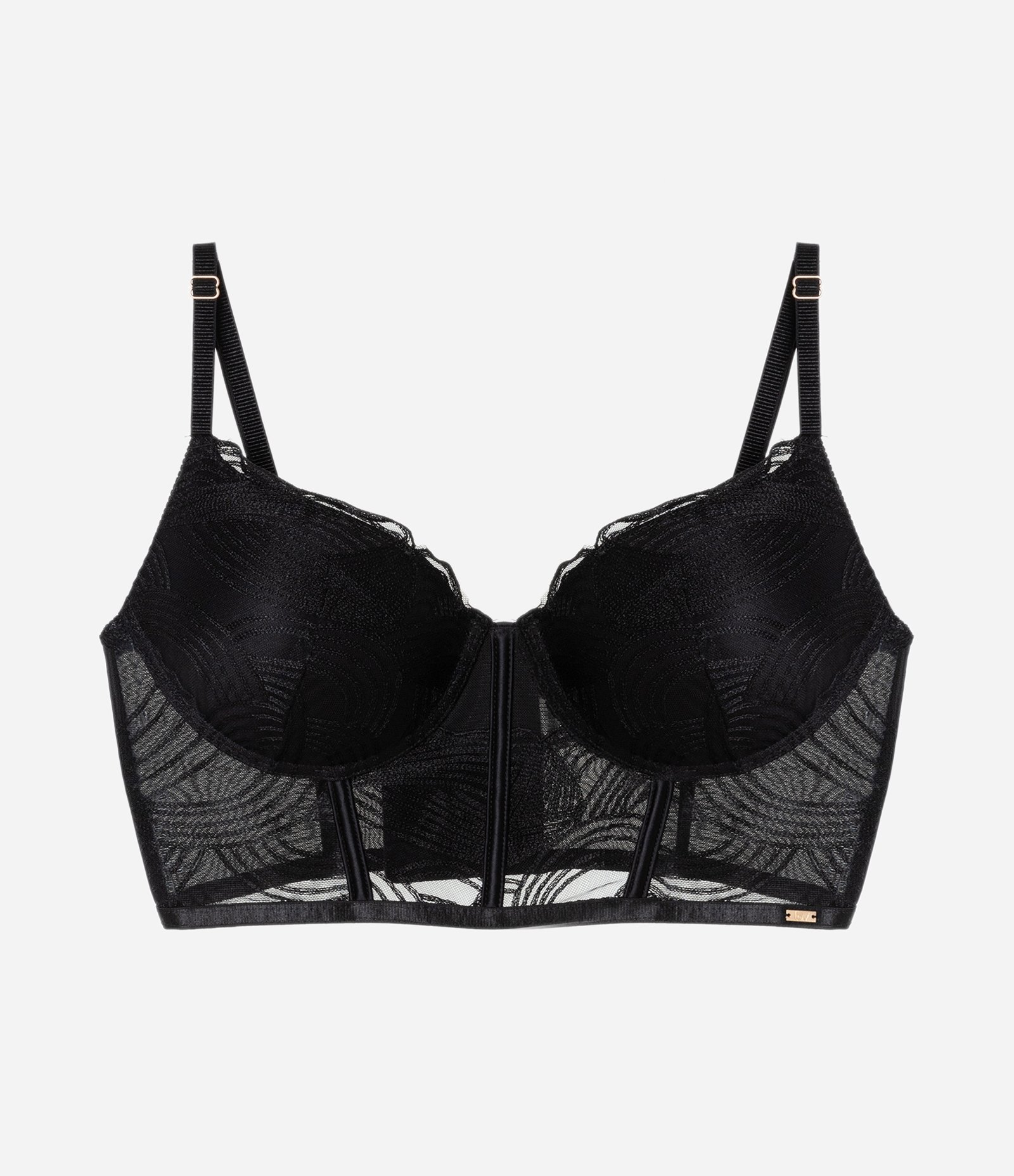 Sutiã Alongado com Bojo em Renda Bordada Preto 5