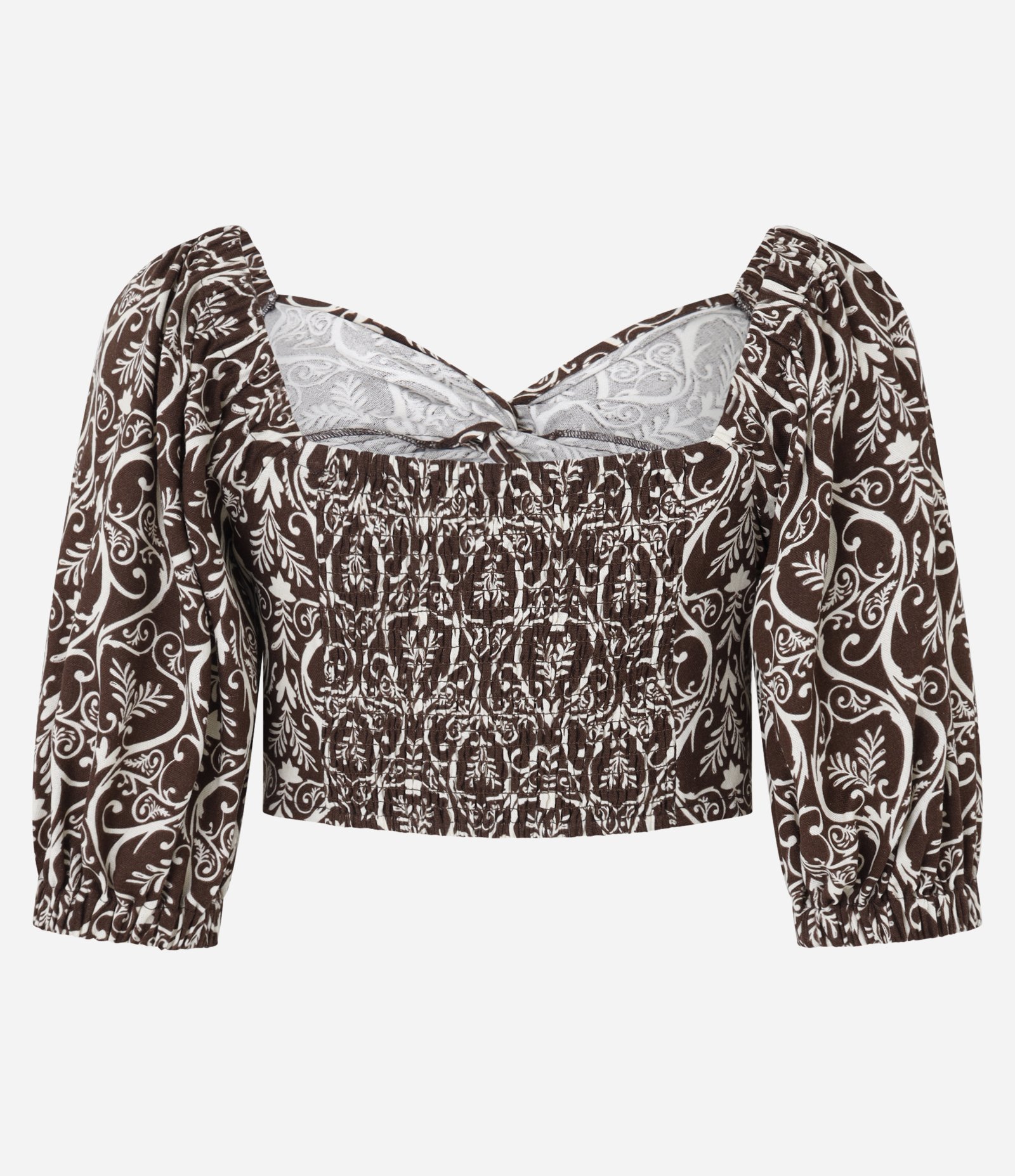 Blusa Cropped em Viscose e Linho com Estampa com Torcido Frontal Marrom 6