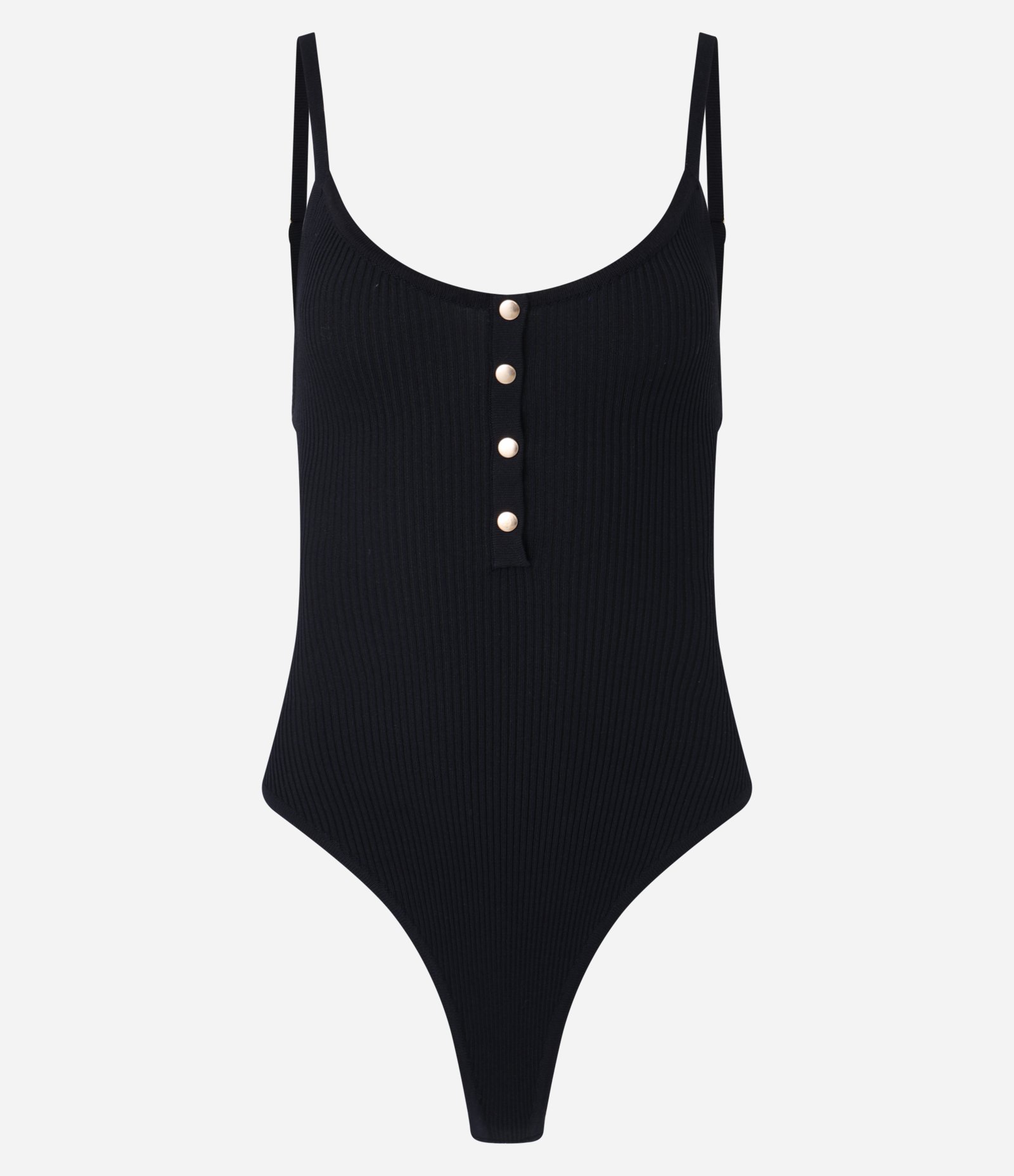 Body de Alça em Tricô Canelado com Botões Metalizados Preto 8