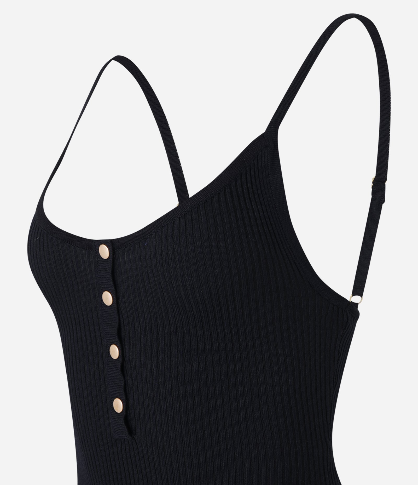 Body de Alça em Tricô Canelado com Botões Metalizados Preto 9