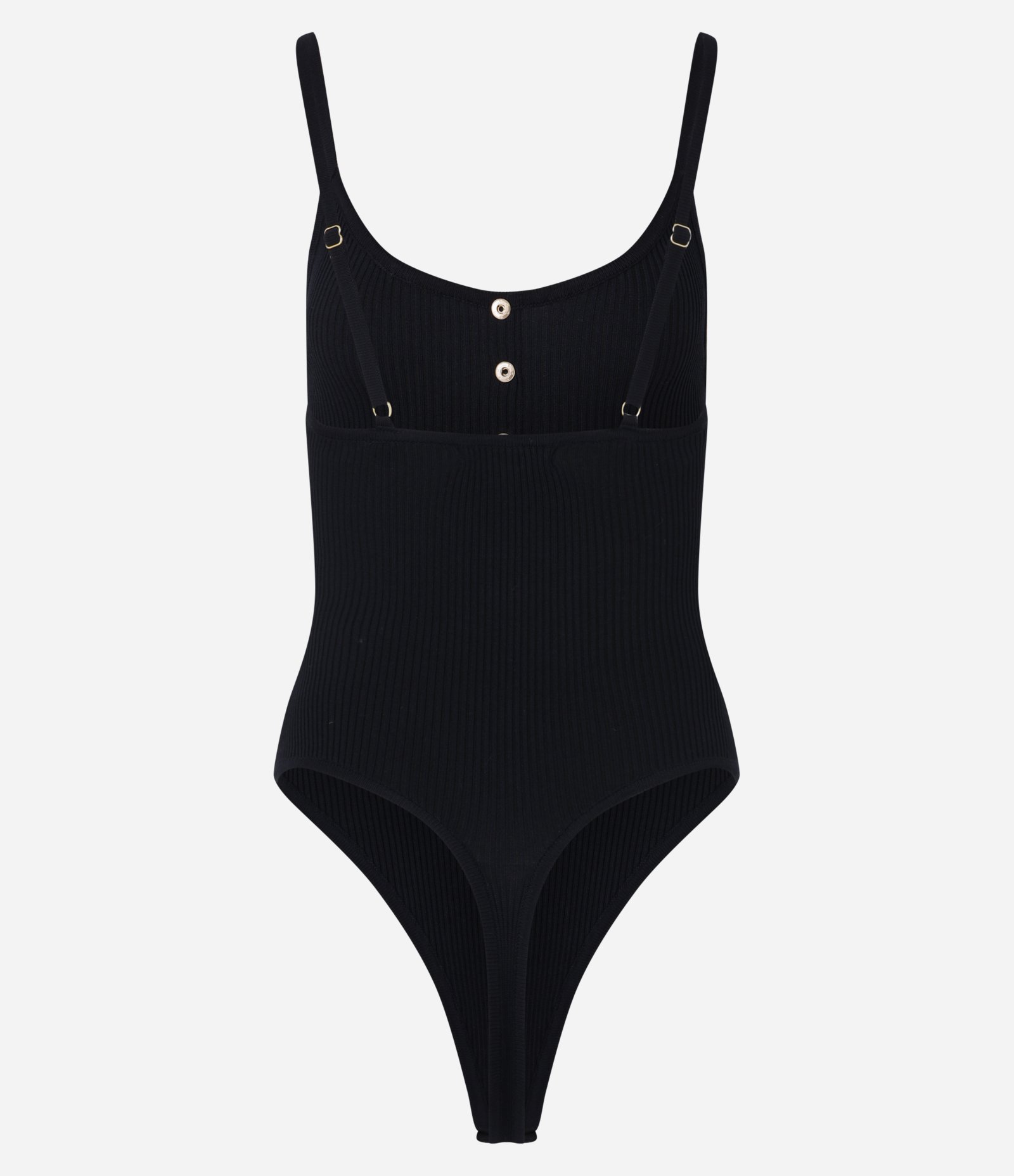 Body de Alça em Tricô Canelado com Botões Metalizados Preto 10