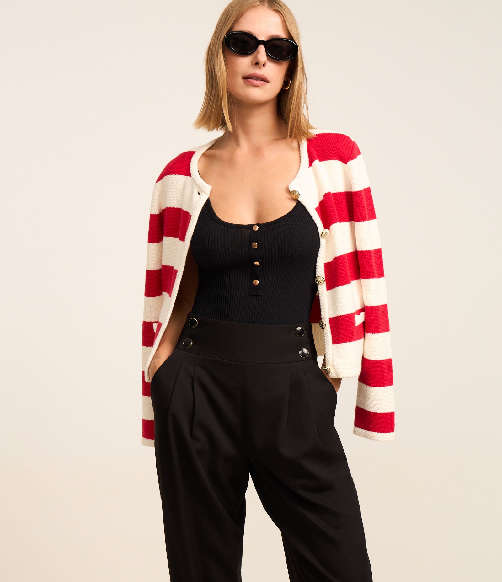 Body de Alça em Tricô Canelado com Botões Metalizados Preto 2