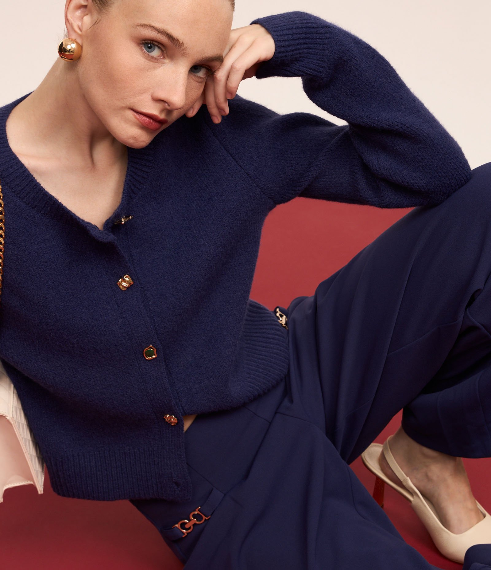 Cardigan Canelado em Tricô com Botões Mistos Azul 7