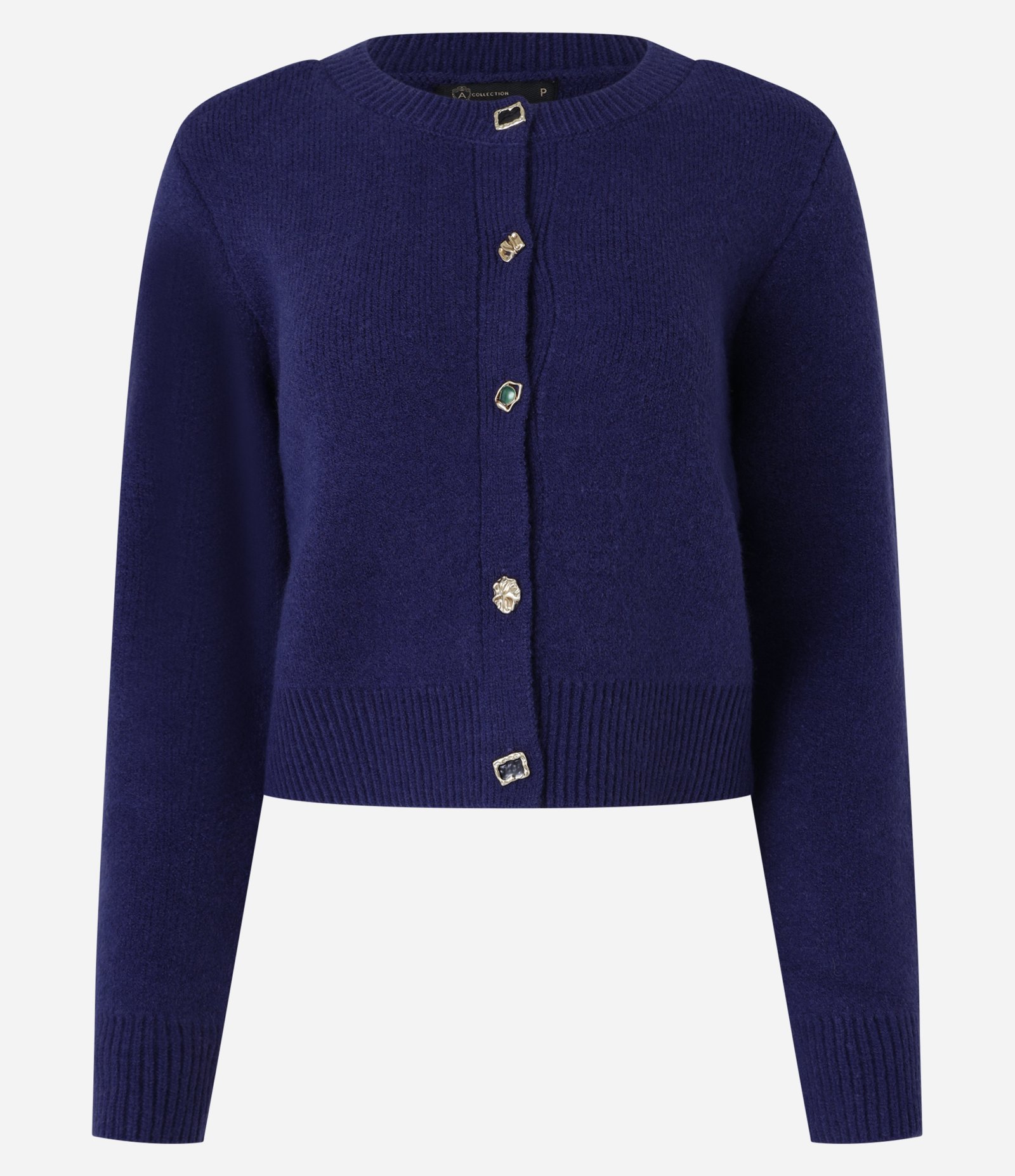 Cardigan Canelado em Tricô com Botões Mistos Azul 8