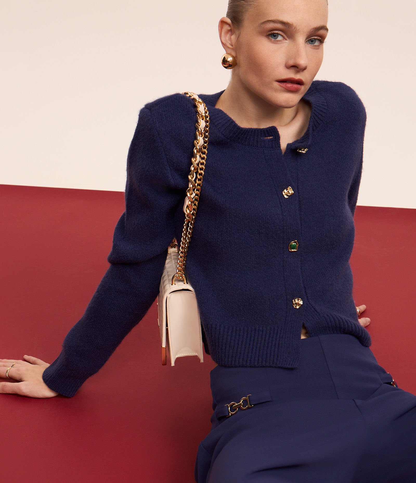 Cardigan Canelado em Tricô com Botões Mistos Azul 6