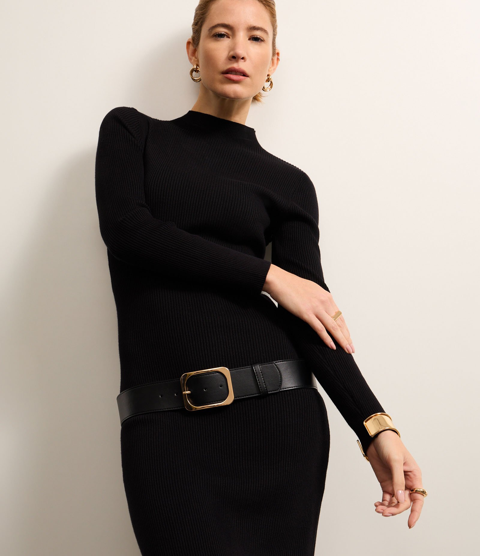 Vestido Long Midi em Tricô com Gola Alta Preto 7