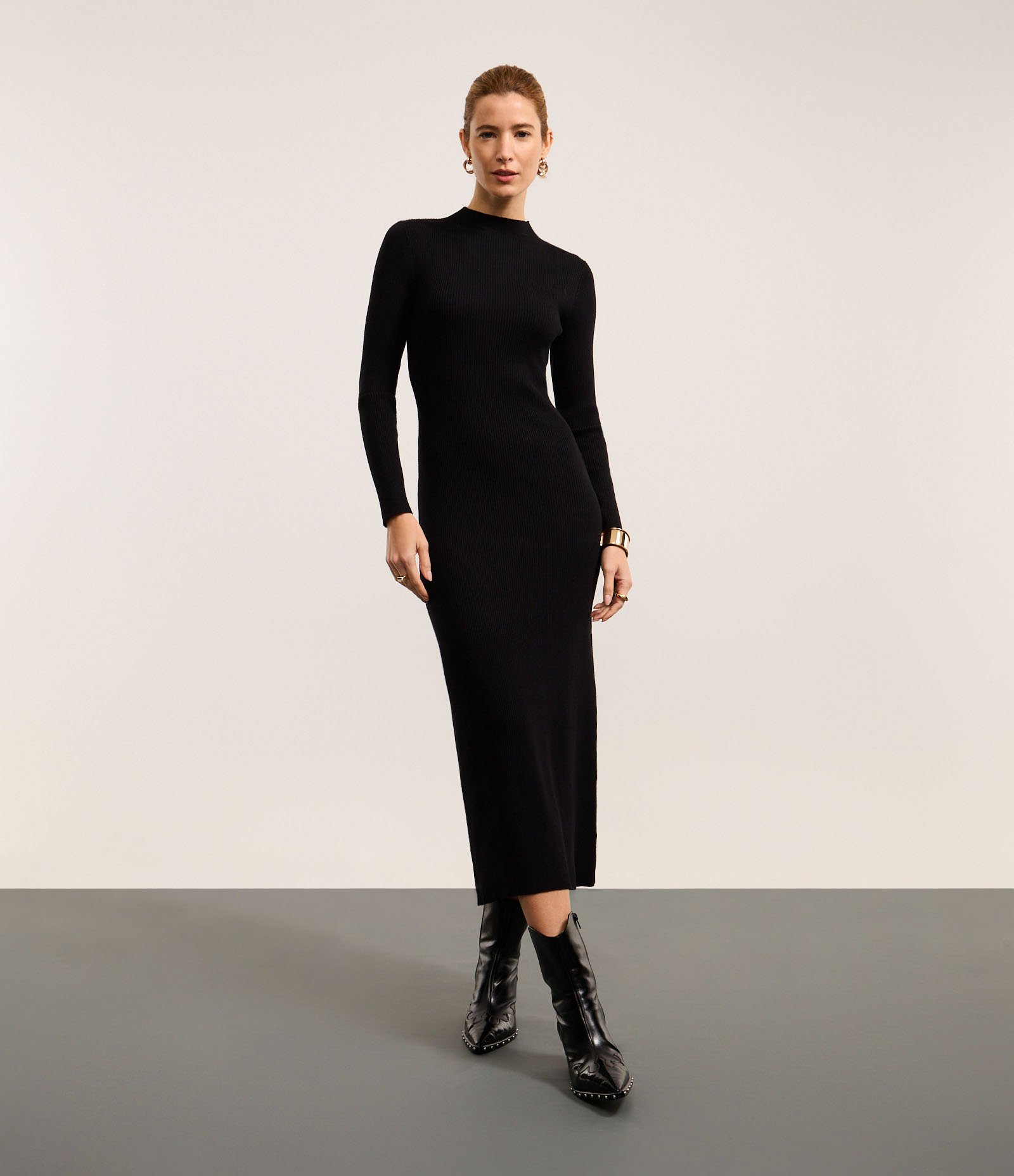 Vestido Long Midi em Tricô com Gola Alta Preto 4