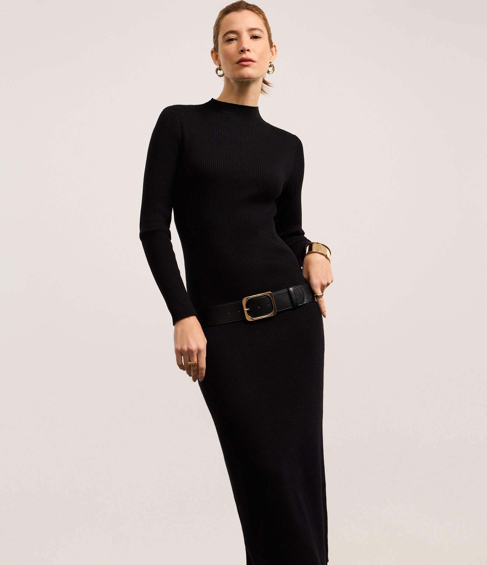 Vestido Long Midi em Tricô com Gola Alta Preto 6