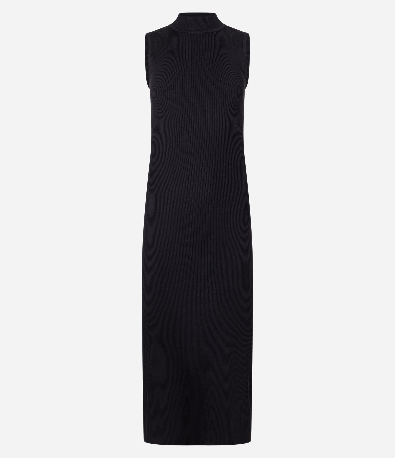 Vestido Reto Long Midi em Tricô Canelado com Gola Alta Preto 8