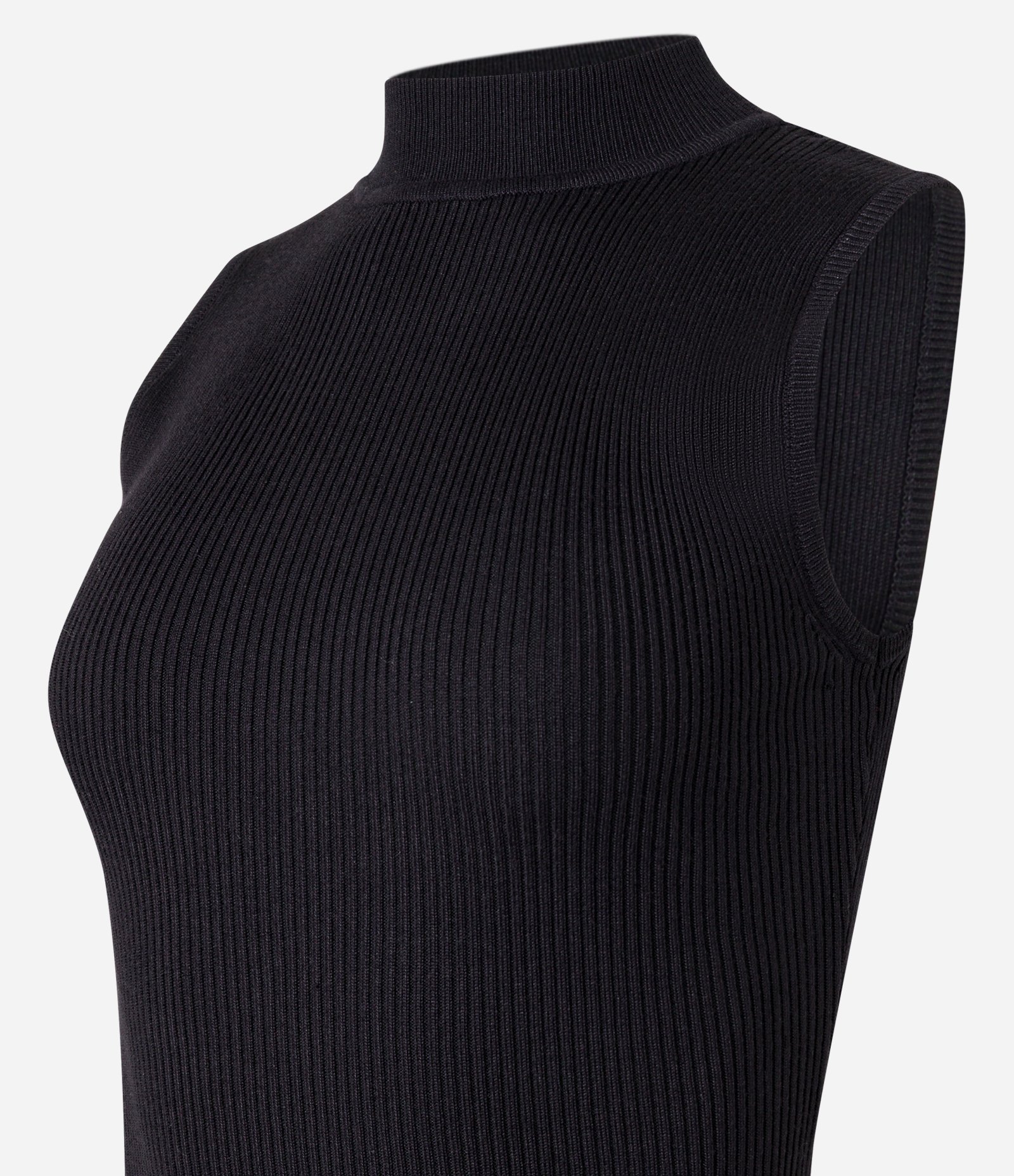 Vestido Reto Long Midi em Tricô Canelado com Gola Alta Preto 9