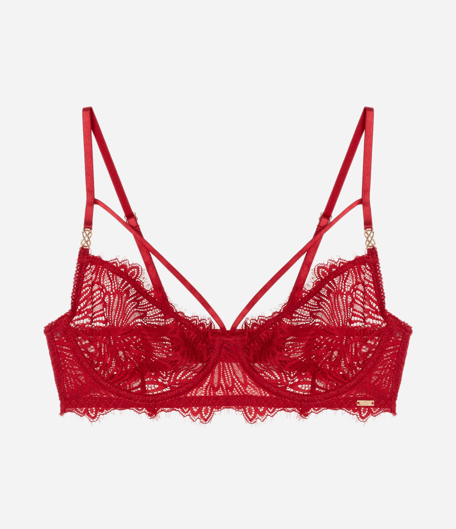 Sutiã Meia Taça Sem Bojo e Aro com Renda Floral Vermelho 5