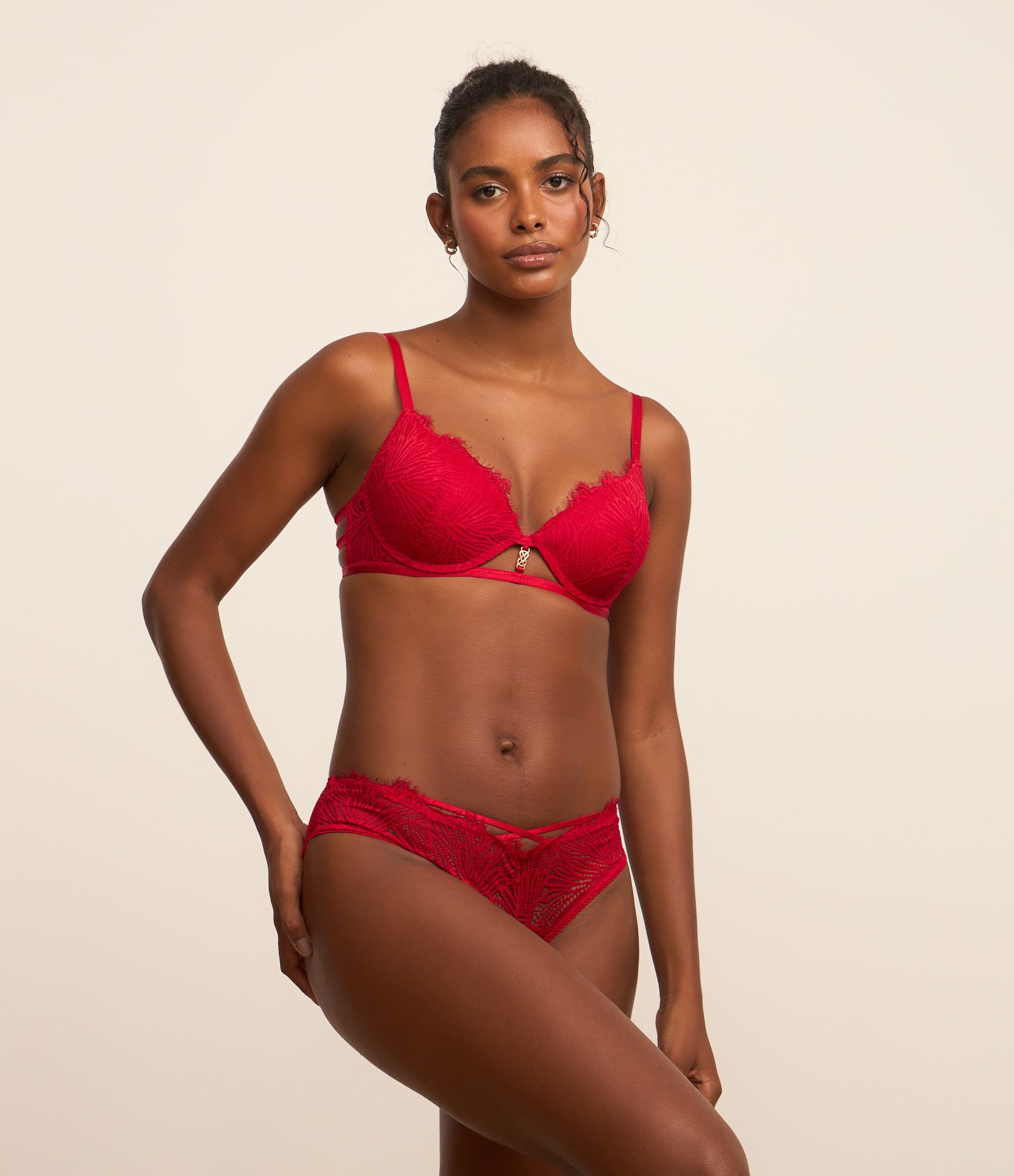 Calcinha Boyshort Texturizada em Renda com Fios Vermelho 1