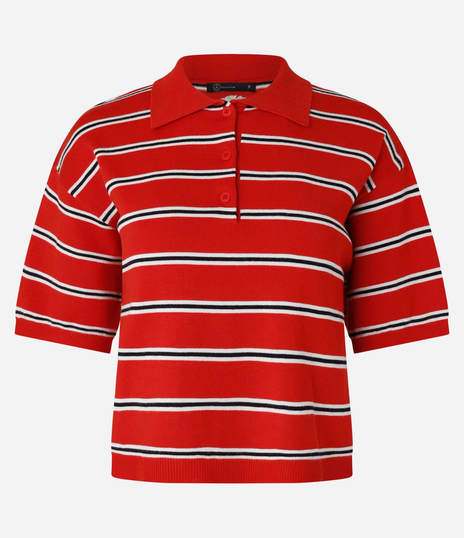 Blusa Pólo em Tricô com Abotoamento e Estampa Listrada Vermelho 8
