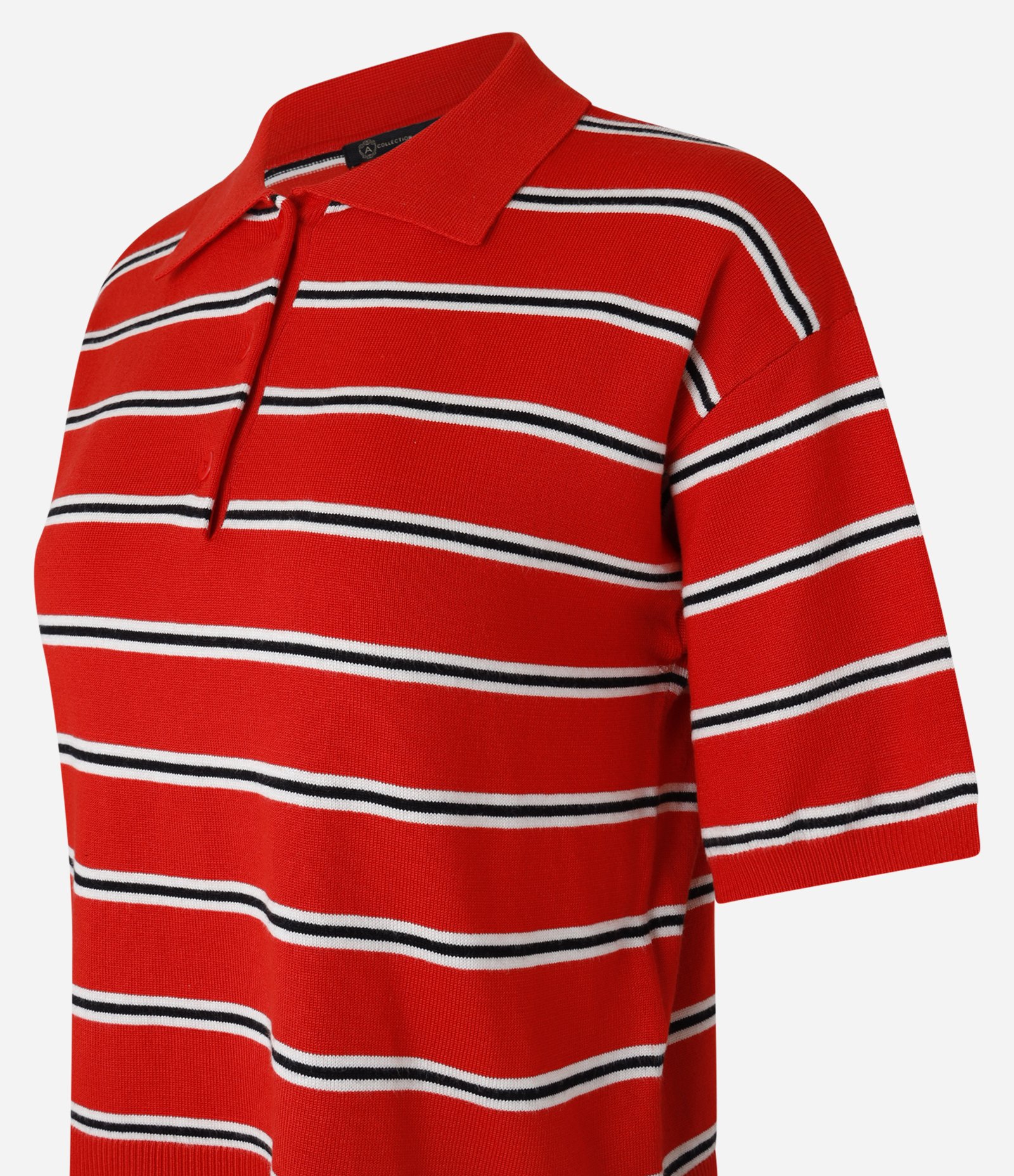 Blusa Pólo em Tricô com Abotoamento e Estampa Listrada Vermelho 9