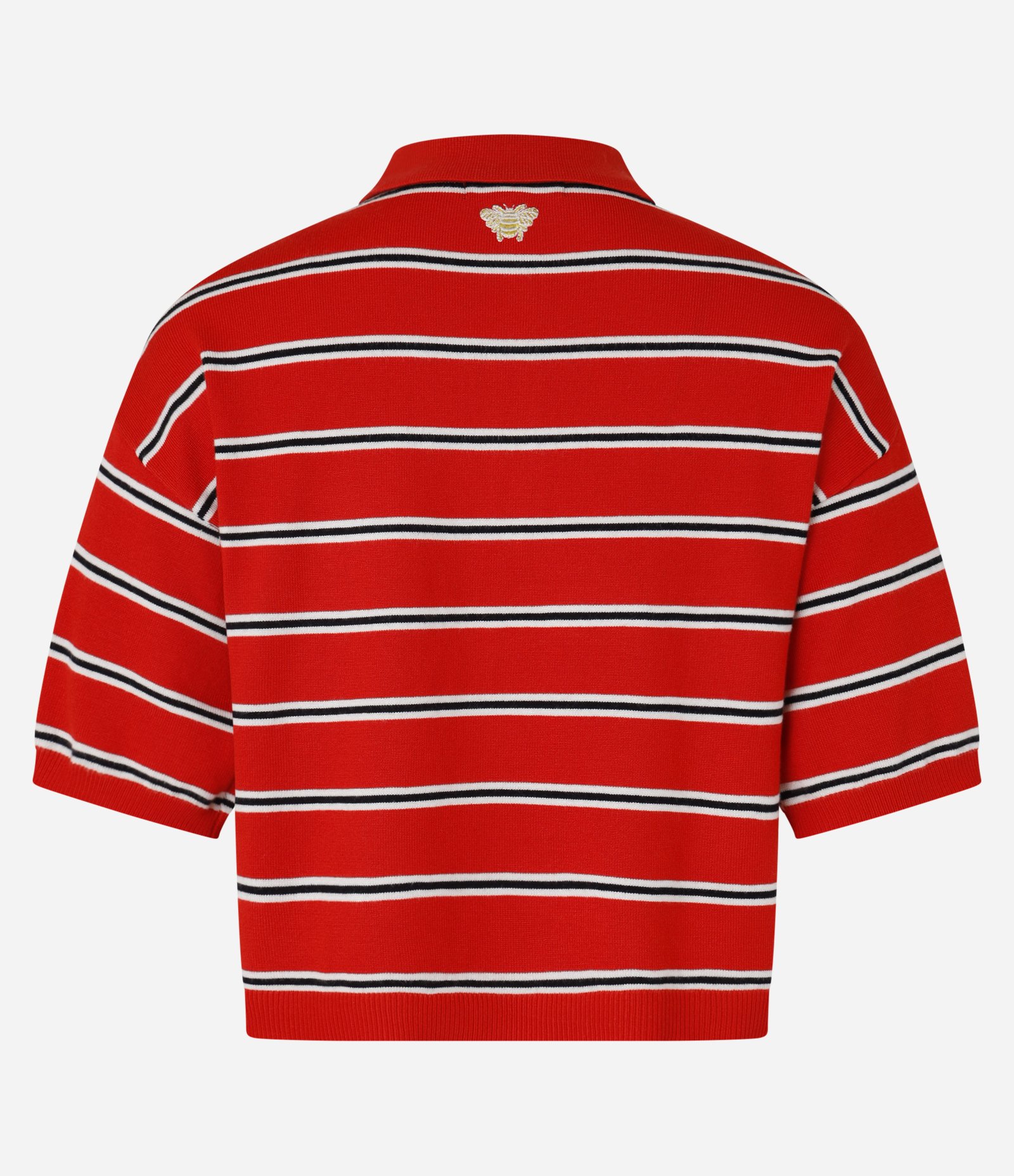 Blusa Pólo em Tricô com Abotoamento e Estampa Listrada Vermelho 10