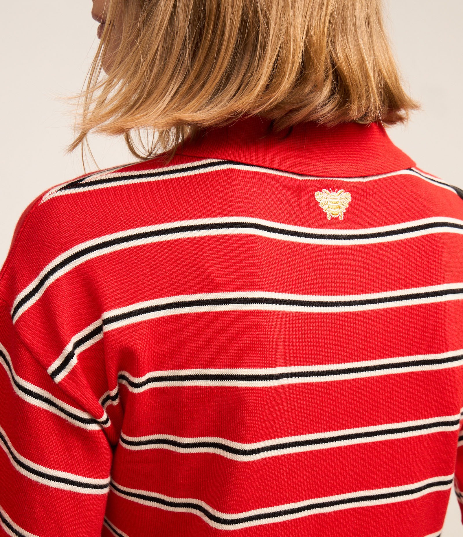 Blusa Pólo em Tricô com Abotoamento e Estampa Listrada Vermelho 7