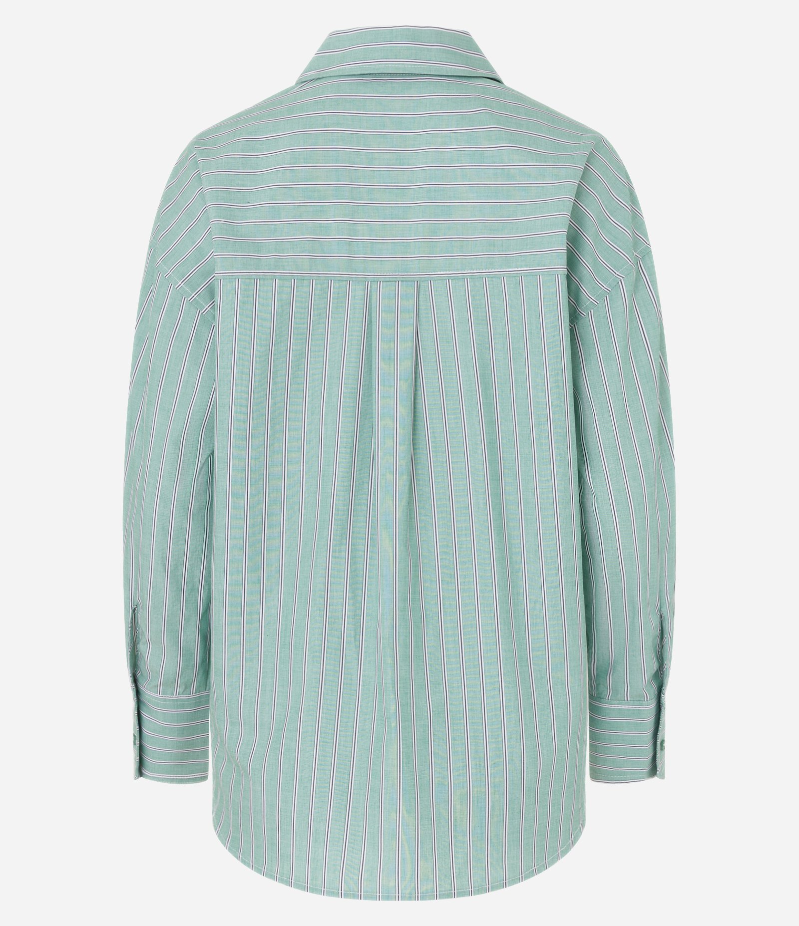 Camisa Alongada em Tricoline Listrado com Abelha Bordada Verde 7