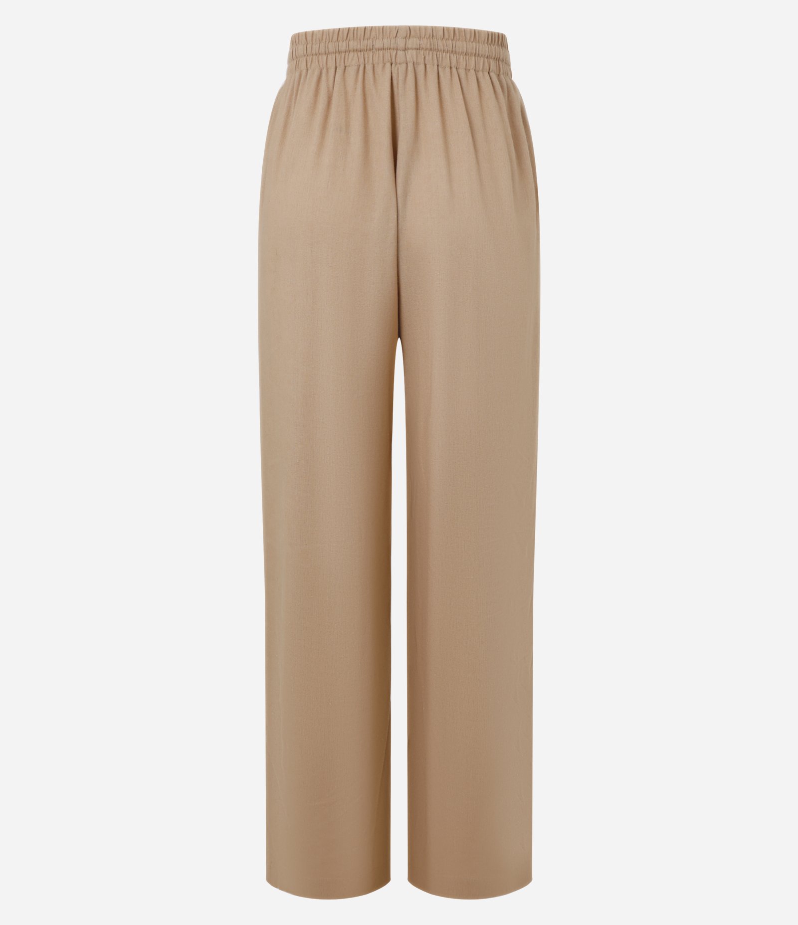 Calça Reta em Viscose e Linho com Elástico e Amarração no Cós Bege 7