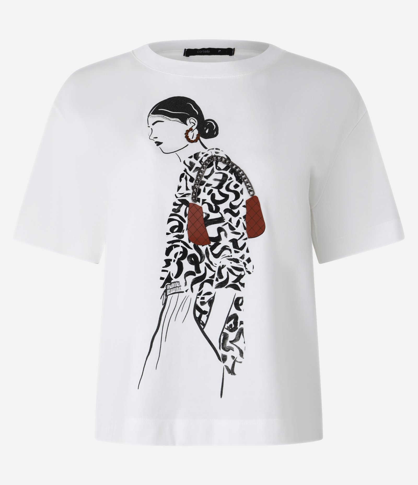 Camiseta Manga Curta Estampa Mulher de Perfil Branco 5