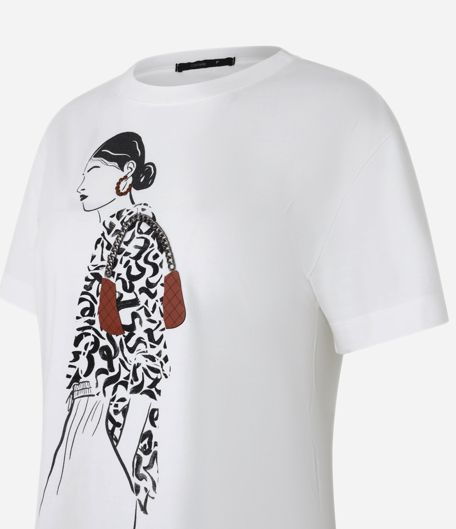 Camiseta Manga Curta Estampa Mulher de Perfil Branco 6