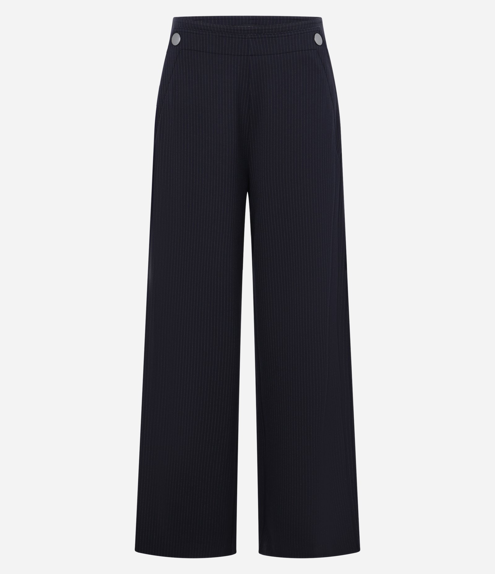 Calça Wide Leg Cintura Alta em Ponto Roma com Linhas Pontilhadas Azul Marinho 5